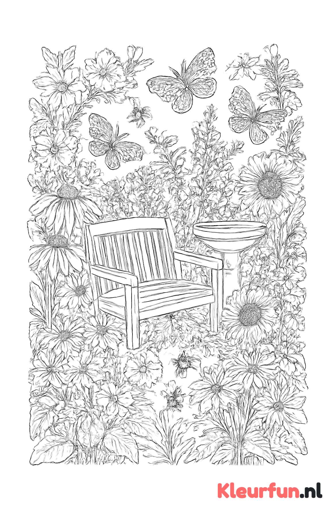 Zomerse tuin vol met bloemen en vlinders