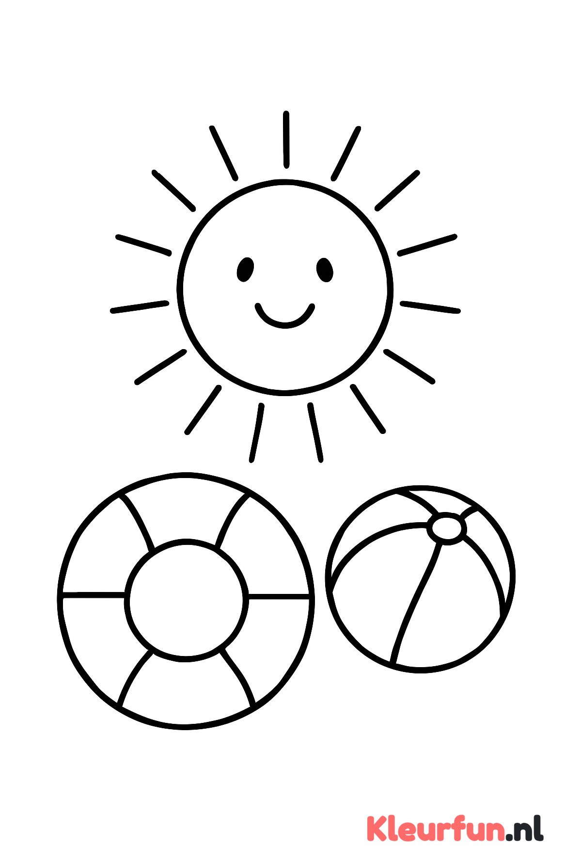 Zon met strandbal en zwemband