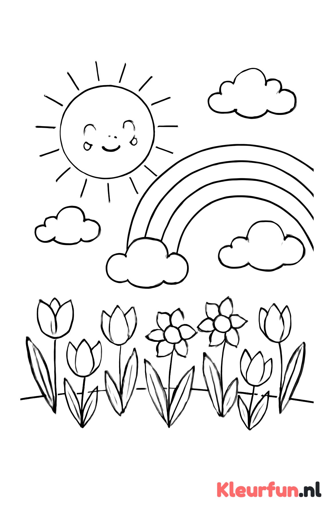 Zon en tulpen in de lente