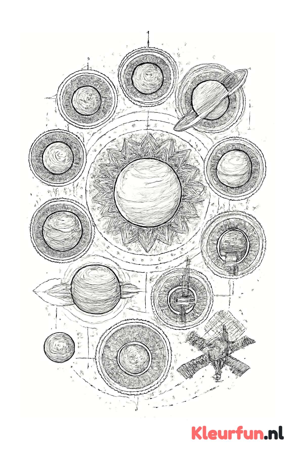 Zonnestelsel met geometrische mandala patronen