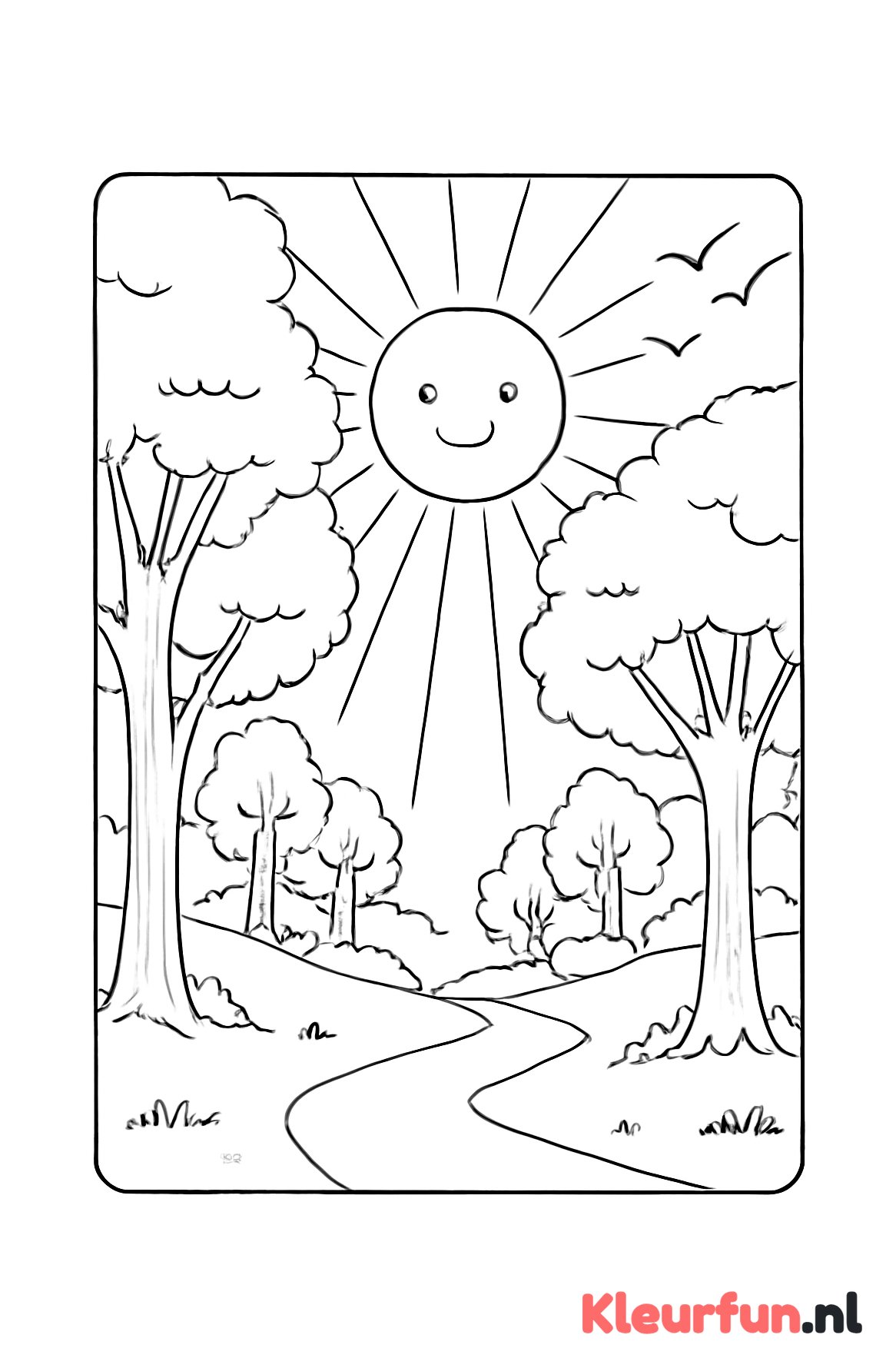 Zonnestralen in het bos met vogels