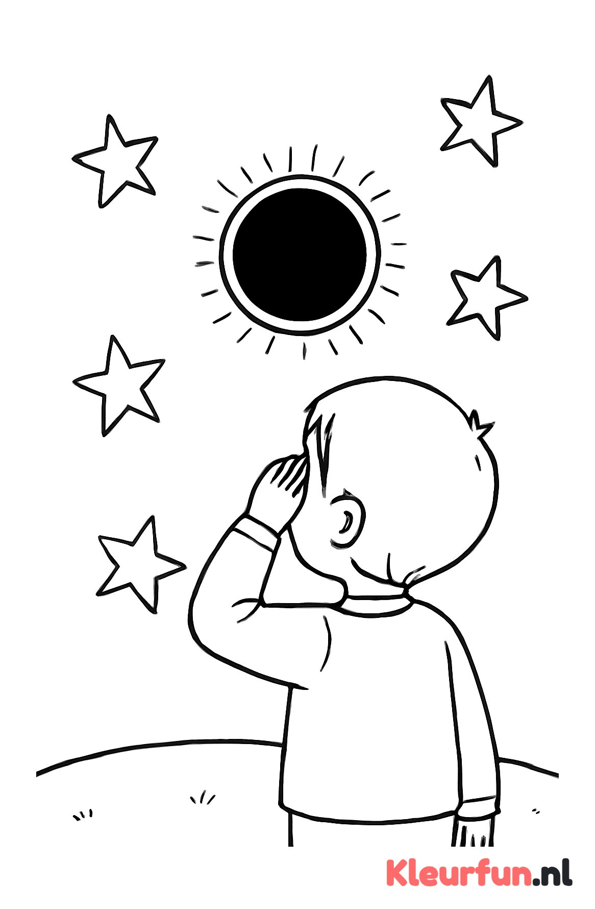 Kind kijkt naar zonsverduistering met sterren