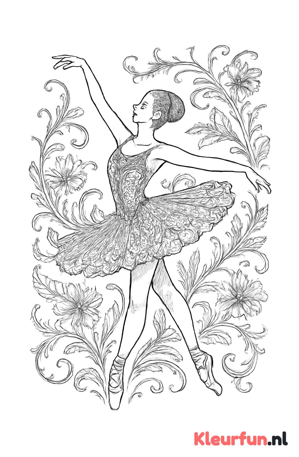 Ballerina in sierlijke pose met bloemenmotief