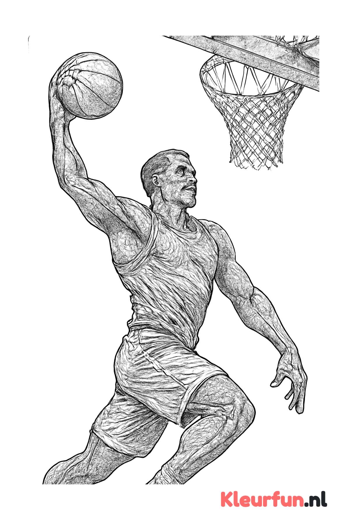 Basketbalspeler maakt krachtige dunk (close-up)