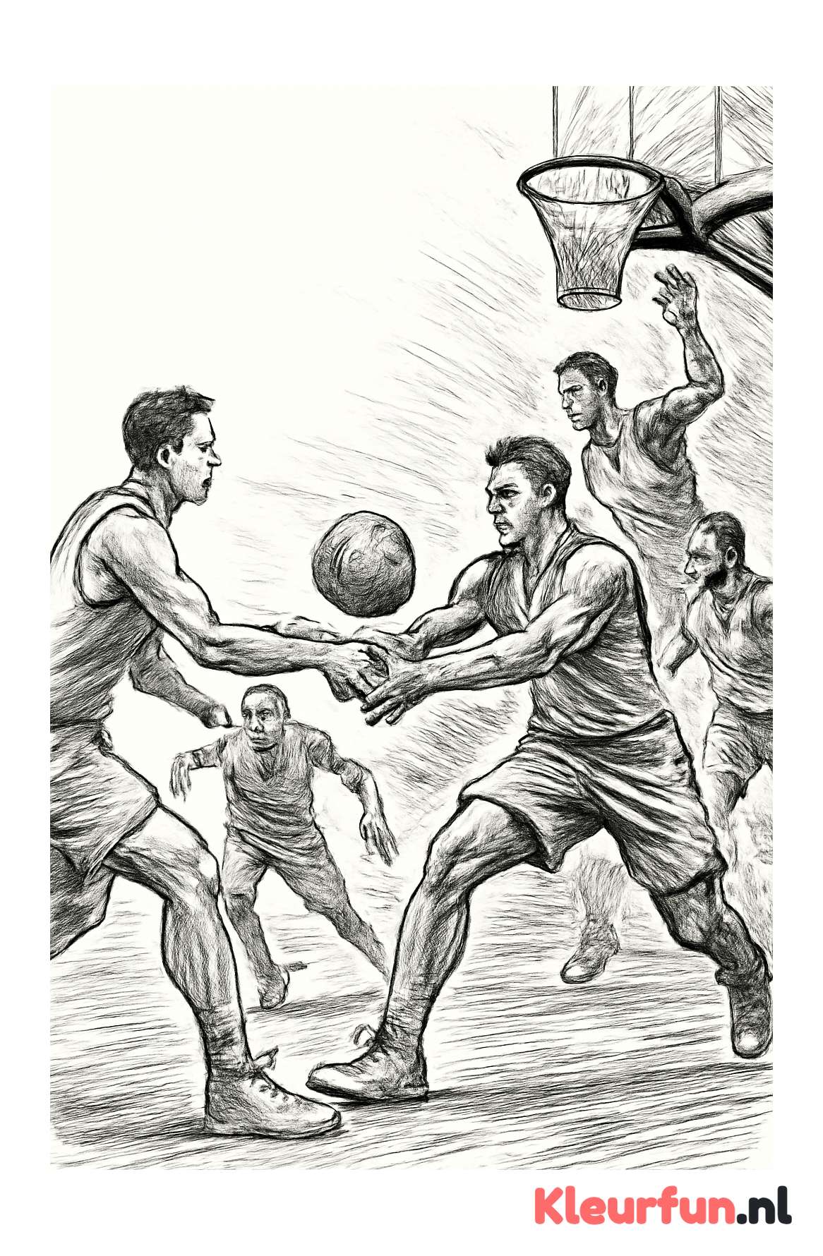 Basketbalspelers passeren de bal in beweging