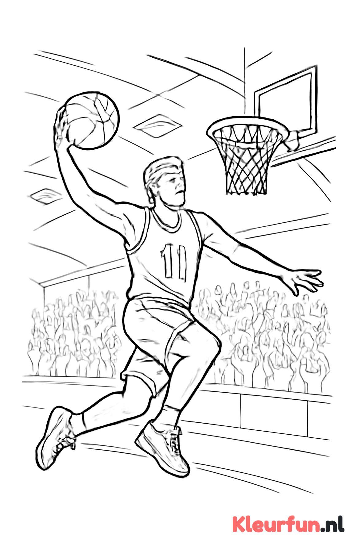 Basketbalspeler maakt dunk