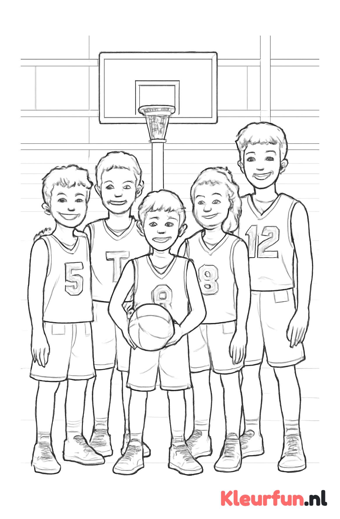 Basketbalteam poseert