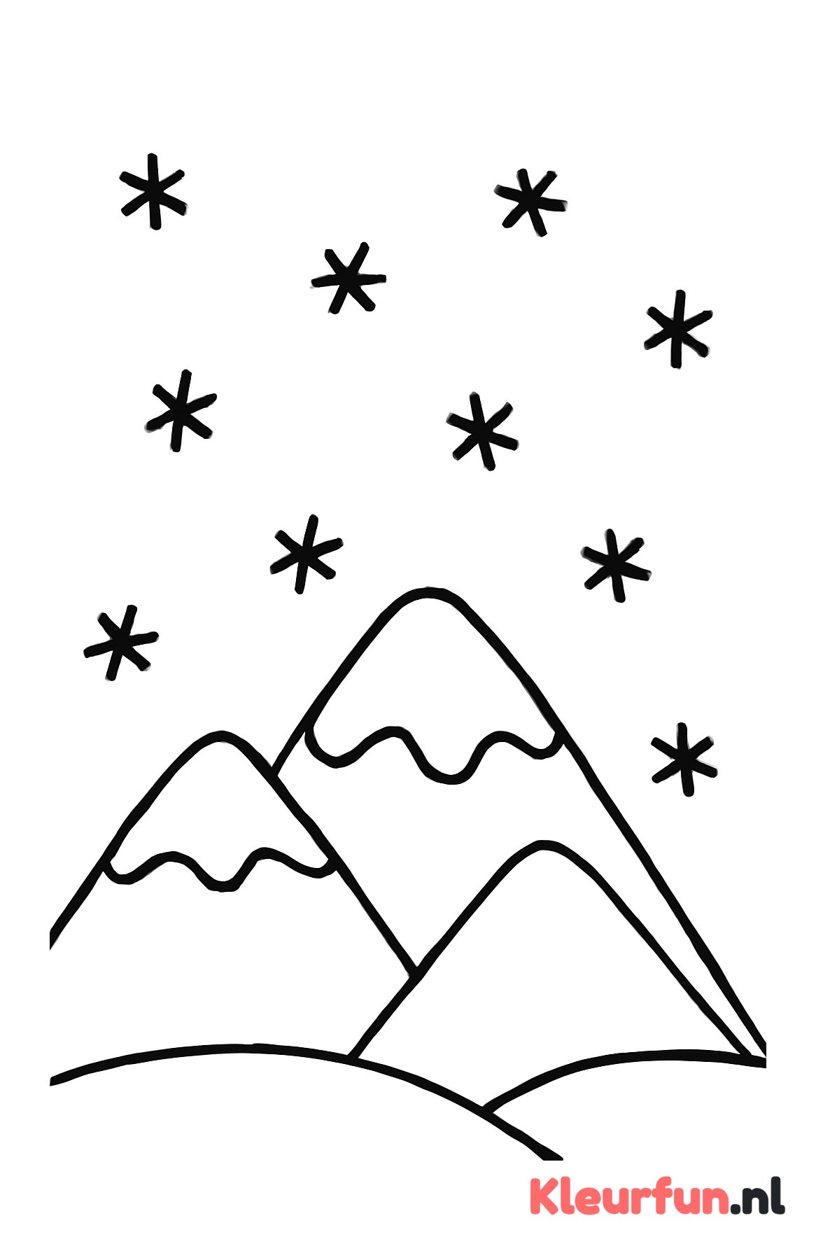 Berg en grote sneeuwvlokken