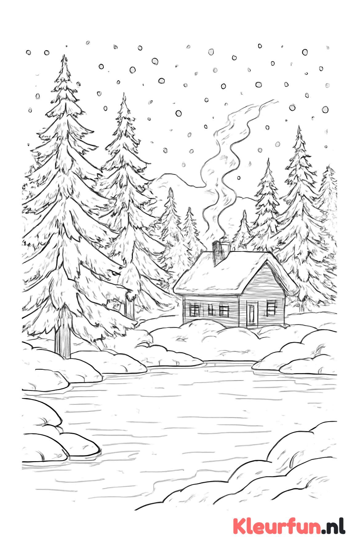 Besneeuwd winterlandschap met berghutje