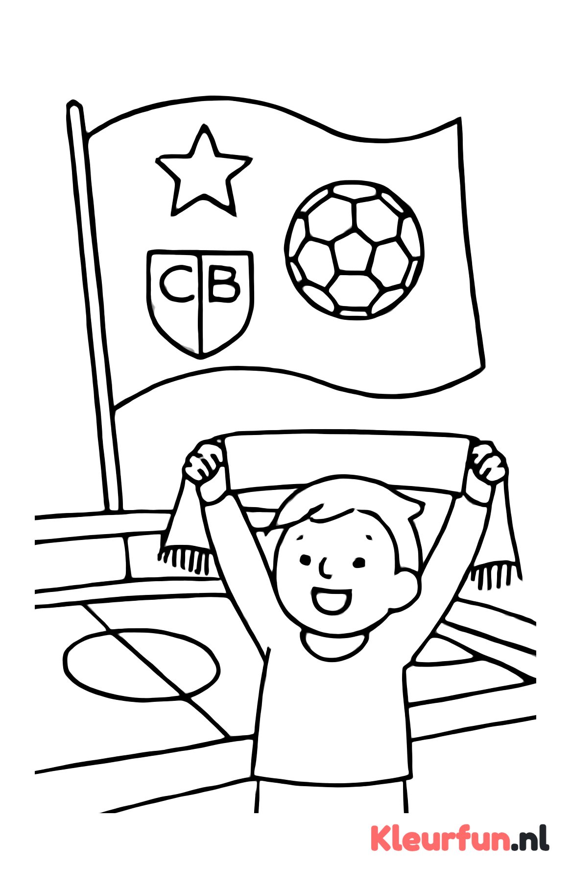 Voetbalclubvlag en supporter met sjaal
