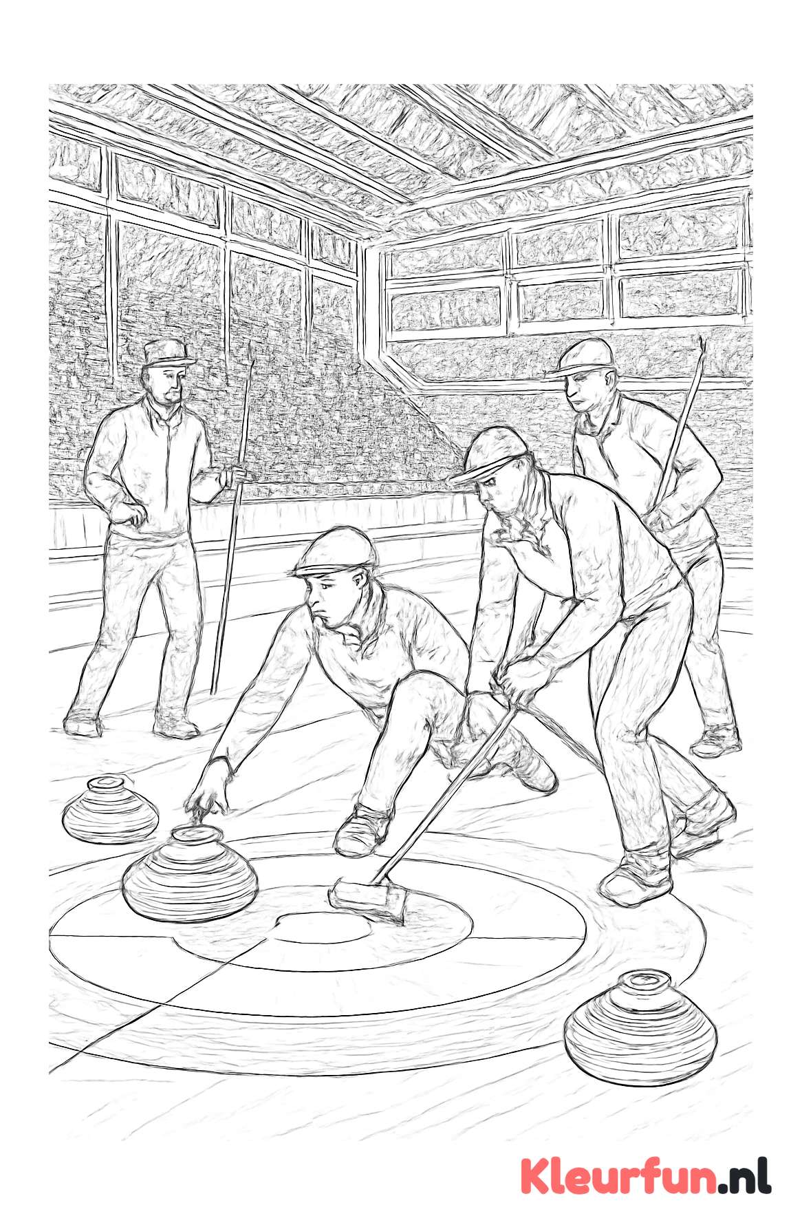 Wedstrijd curling in wintersportomgeving