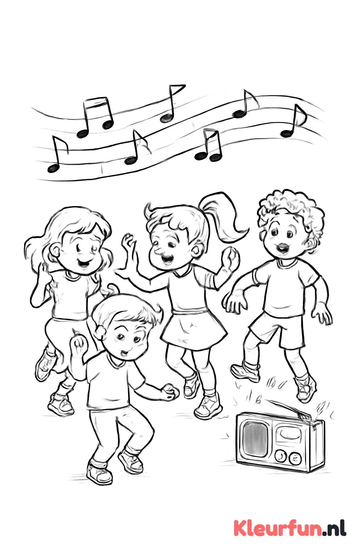Dansende kinderen met muzieknoten