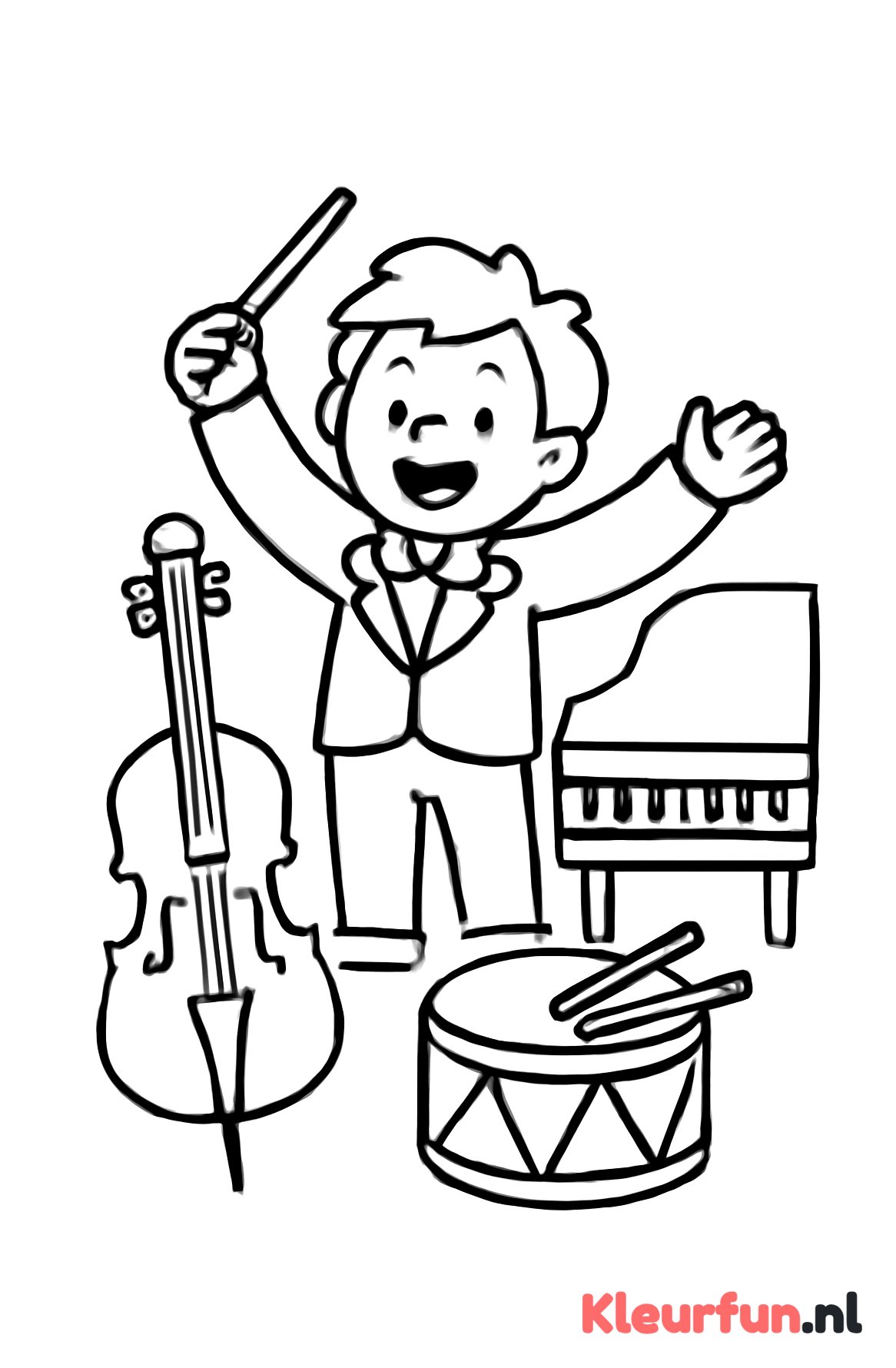 Dirigent met orkest en muziekinstrumenten