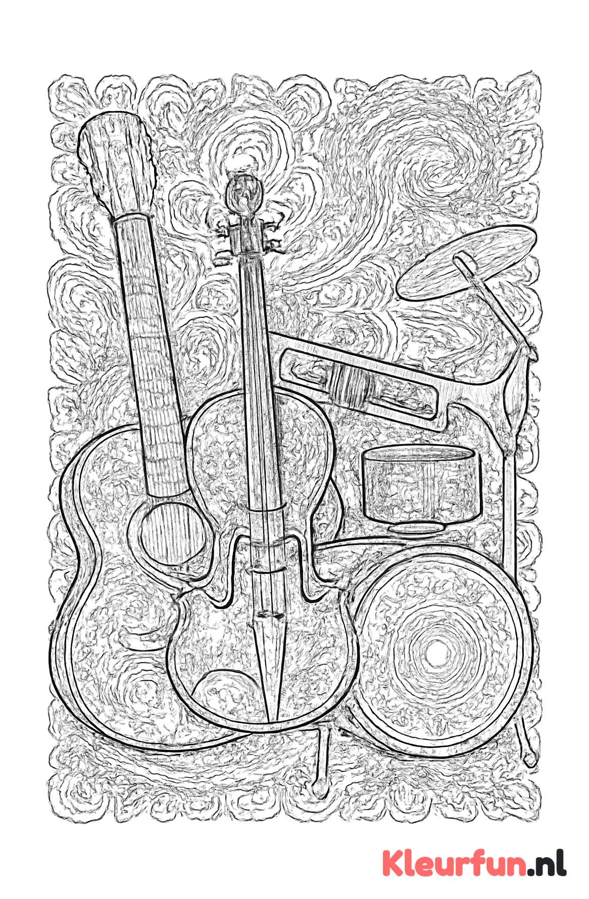 Diverse muziekinstrumenten met patronen