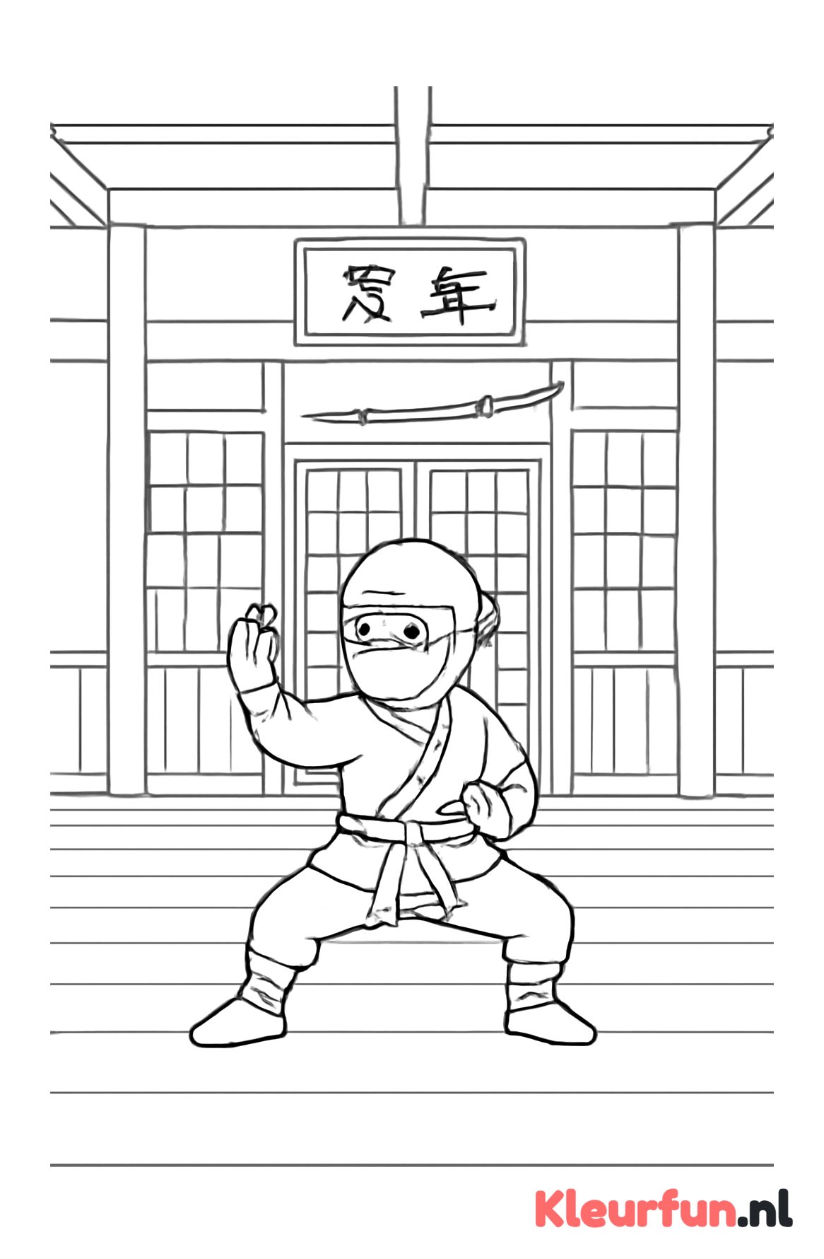 Ninja oefent kata in dojo