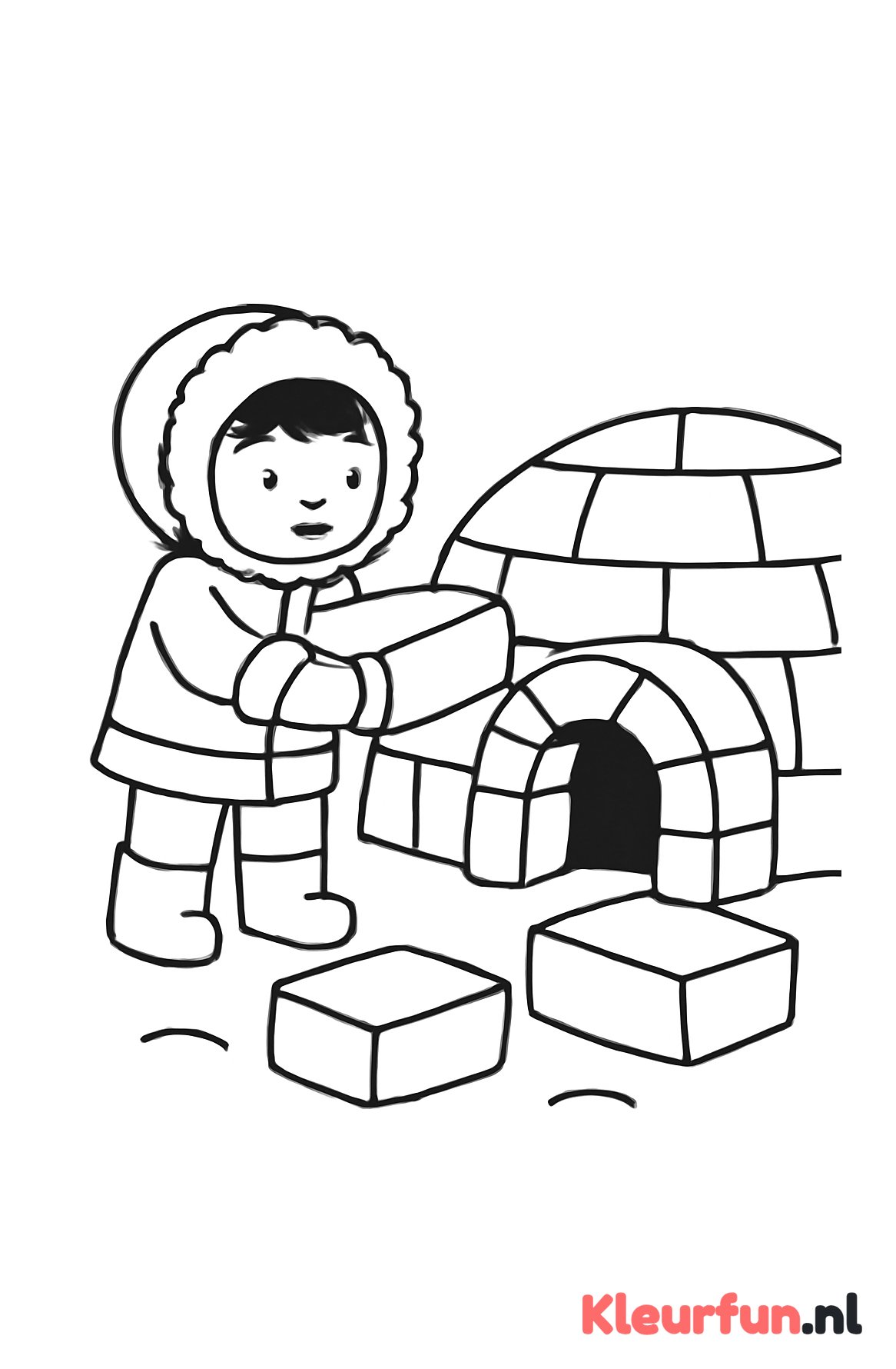 Eskimo bouwt iglo