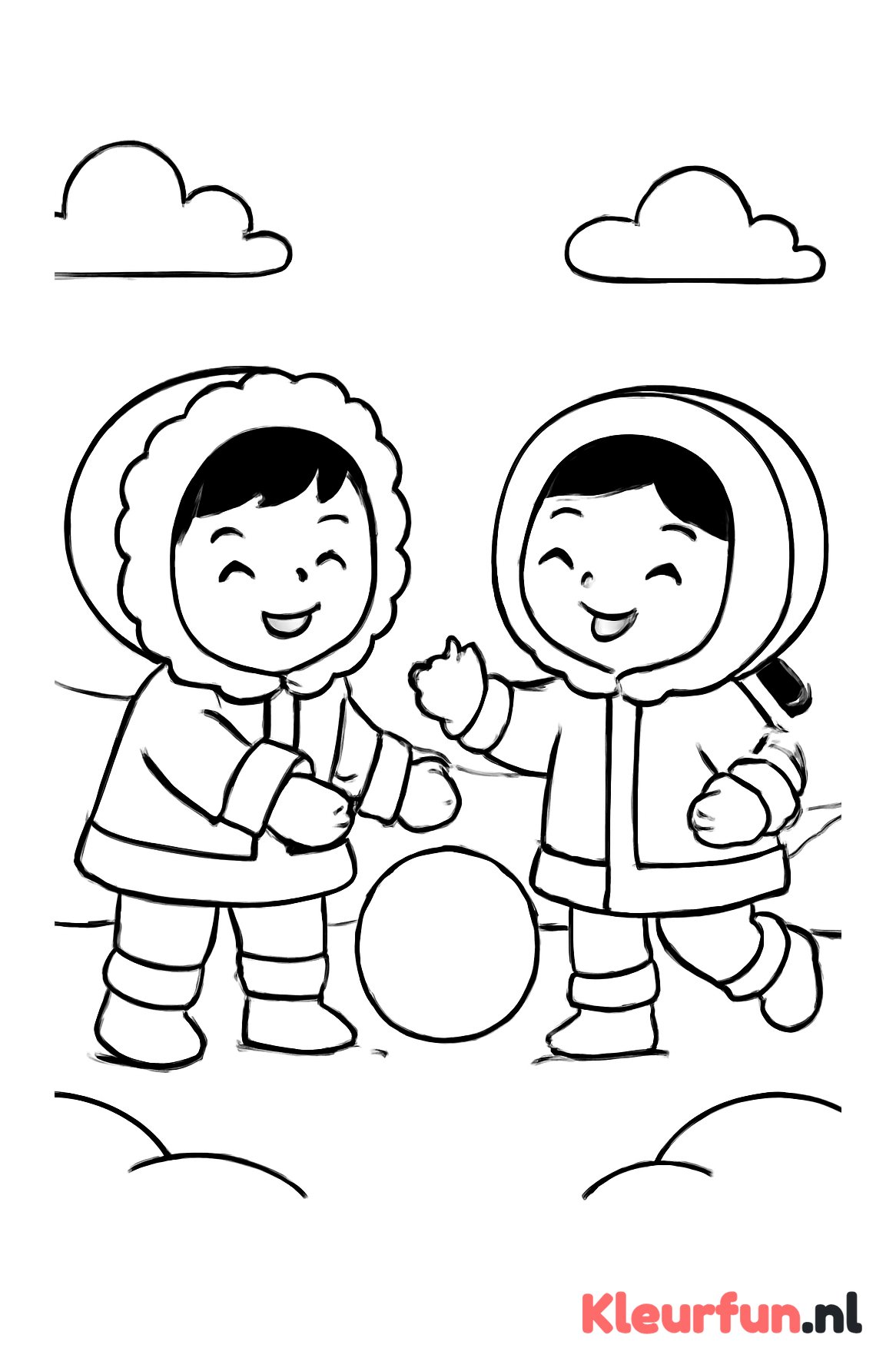 Eskimo kinderen spelen in de sneeuw