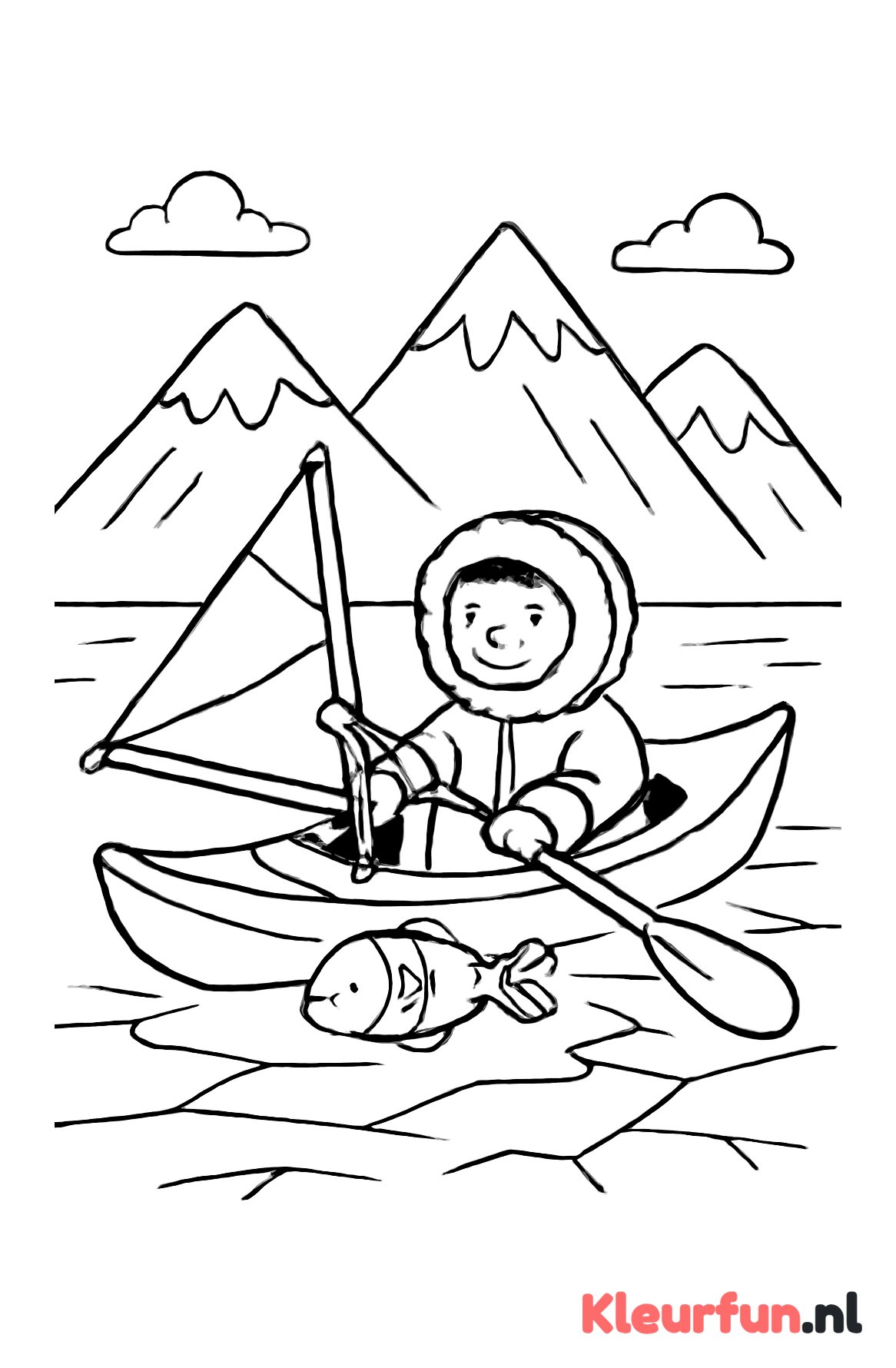 Eskimo vissersboot in winterlandschap