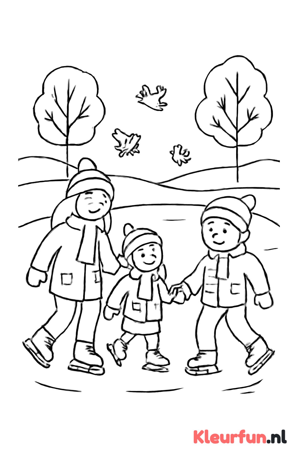 Familie schaatst samen op natuurijs