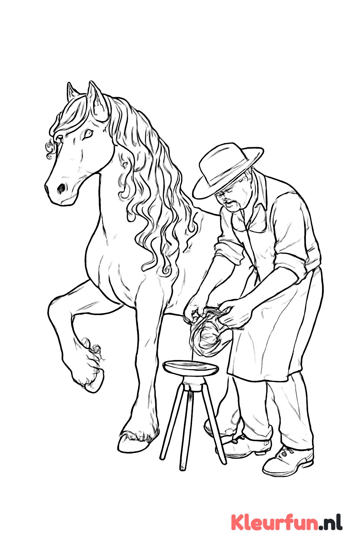 Fries paard bij de hoefsmid