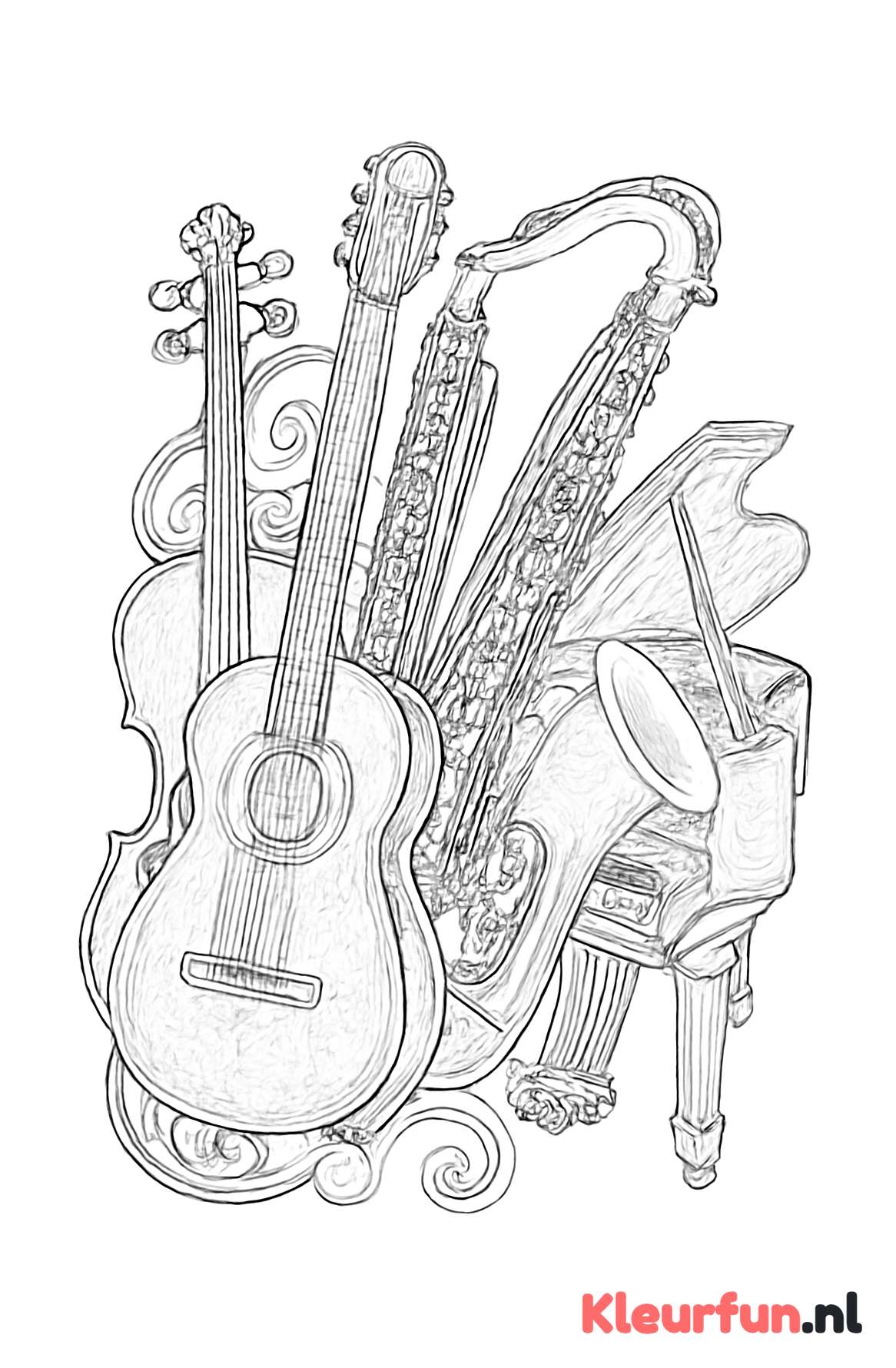 Gedetailleerde compositie van muziekinstrumenten