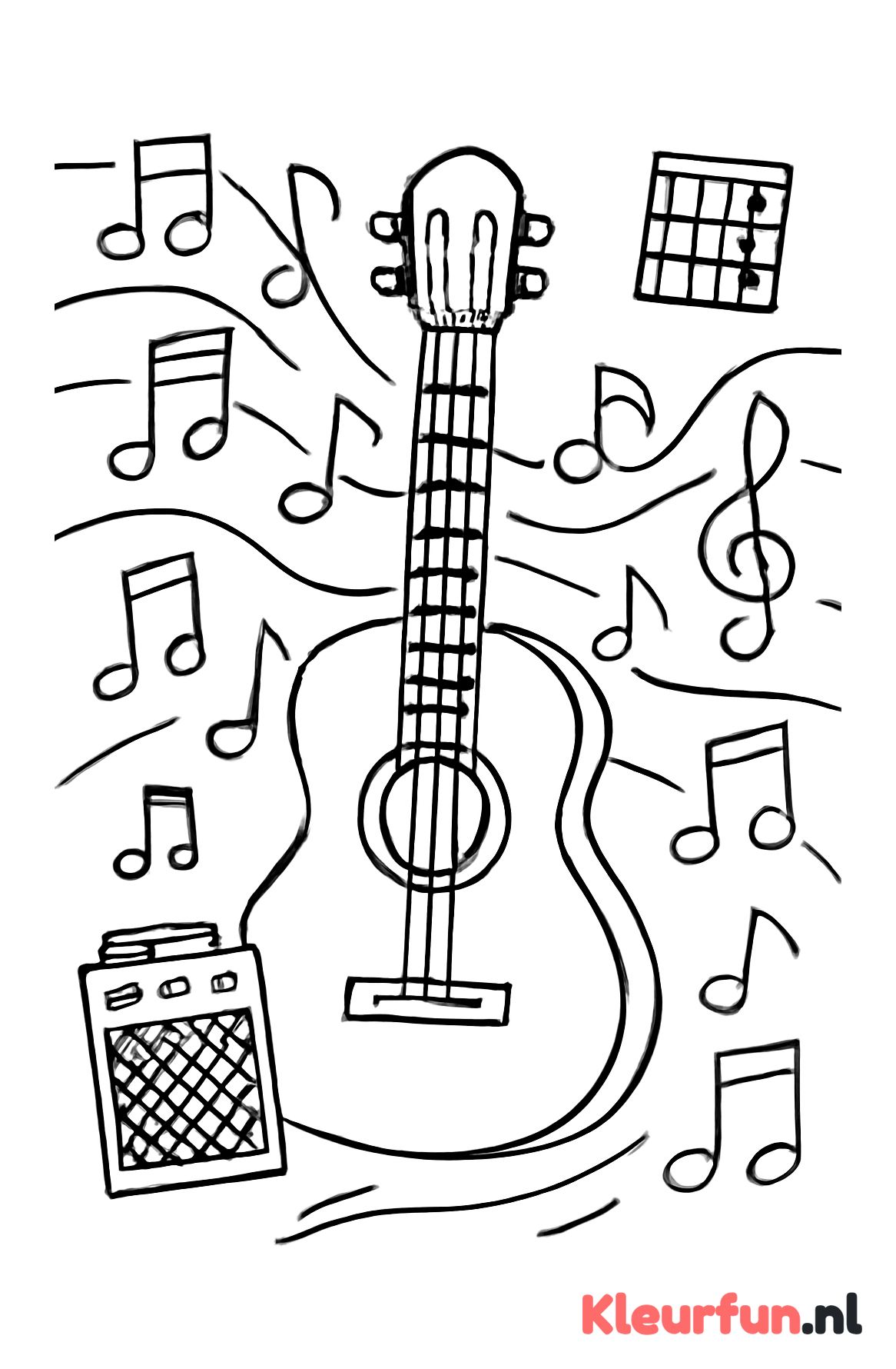 Eenvoudige gitaar met muzikale noten