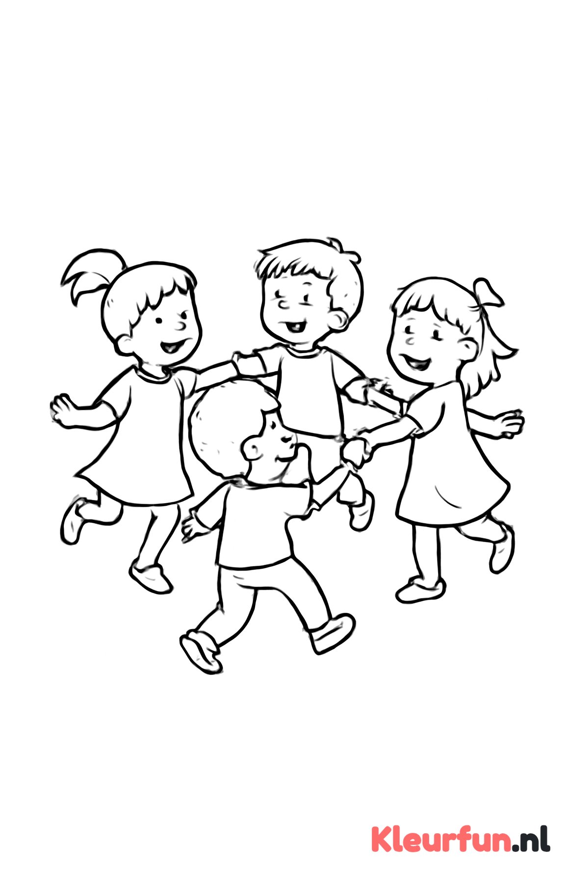 Groep kinderen danst in cirkel