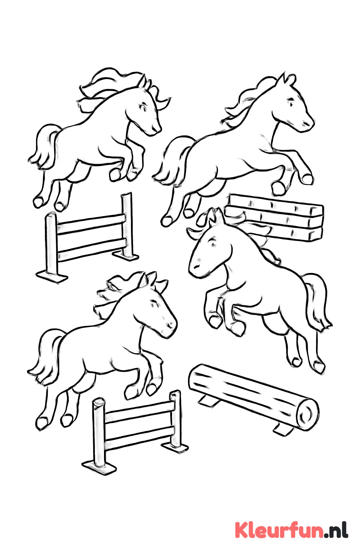 Groep springpaarden in actie