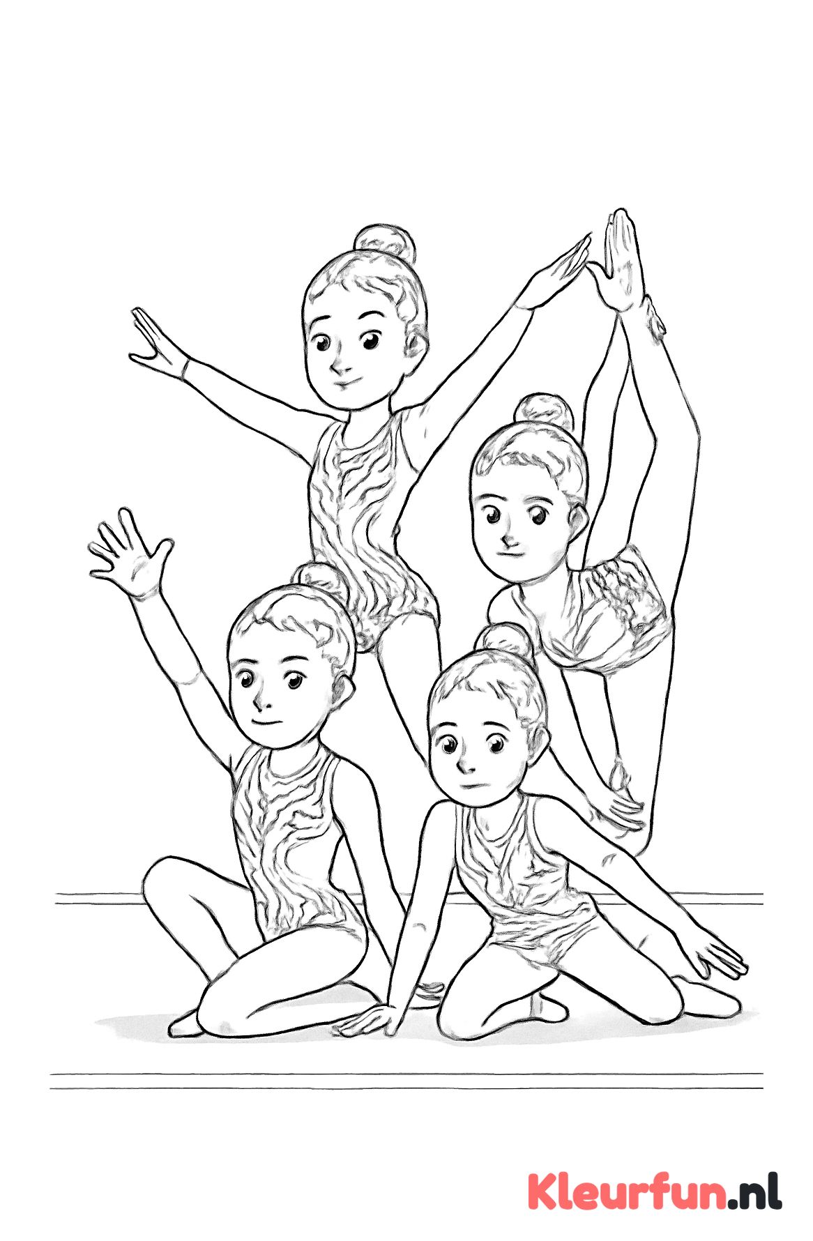 Groep turnsters tijdens vloerroutine
