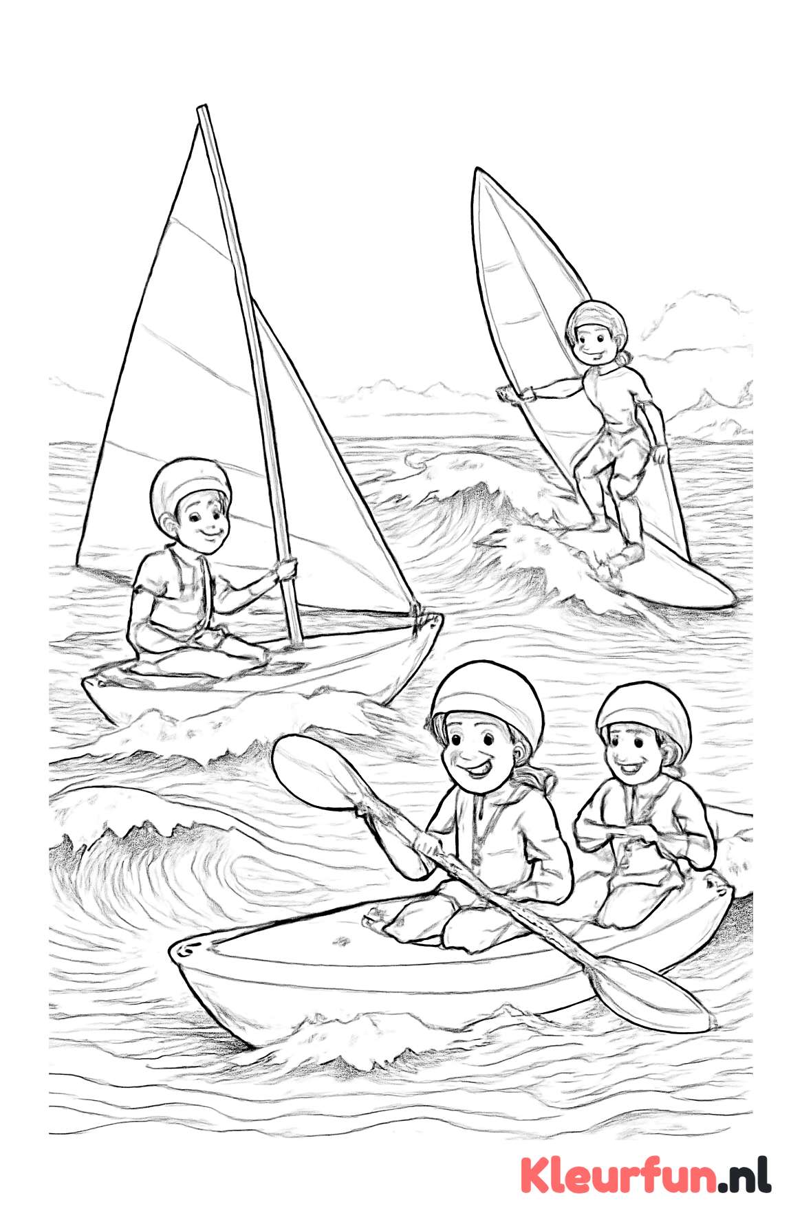 Groep kinderen beoefent watersporten
