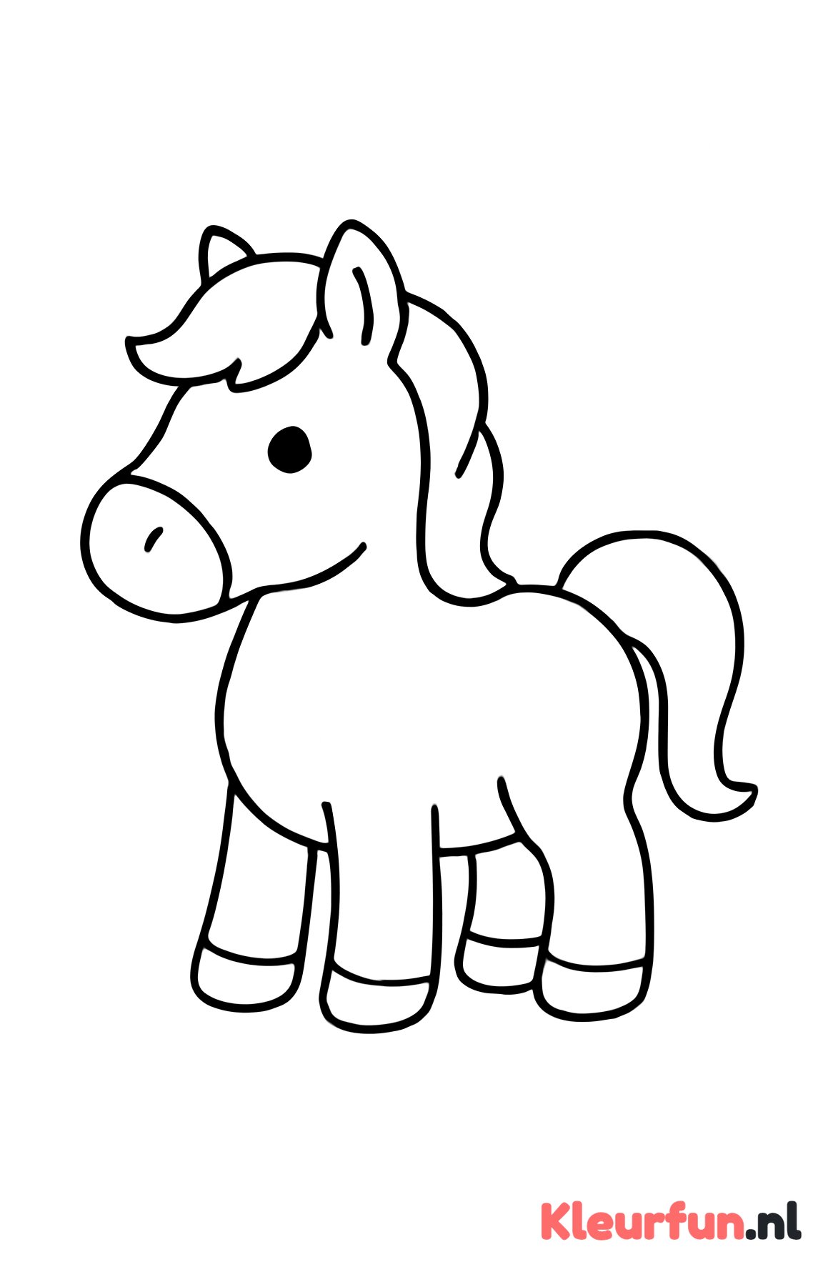 Grote eenvoudige pony kleurplaat voor peuters