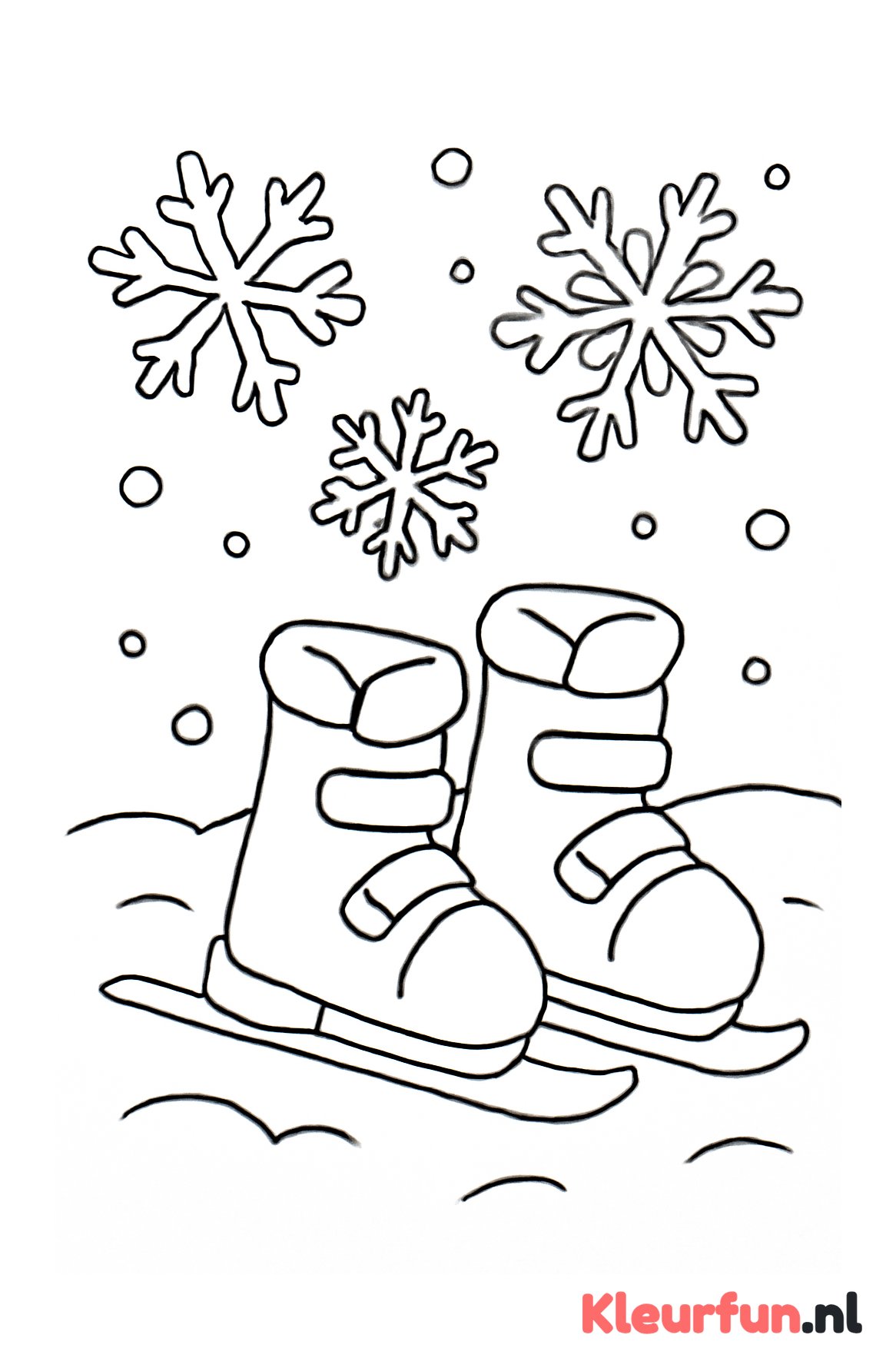 Grote sneeuwvlokken met skischoenen