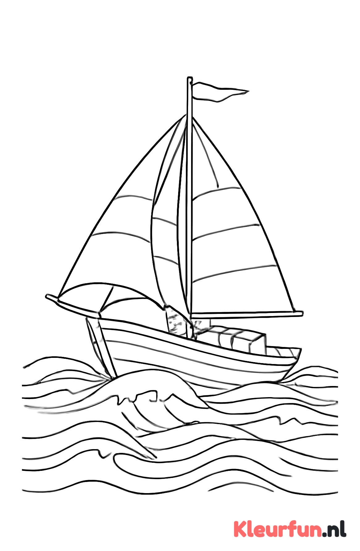 Grote Zeilboot op Golven