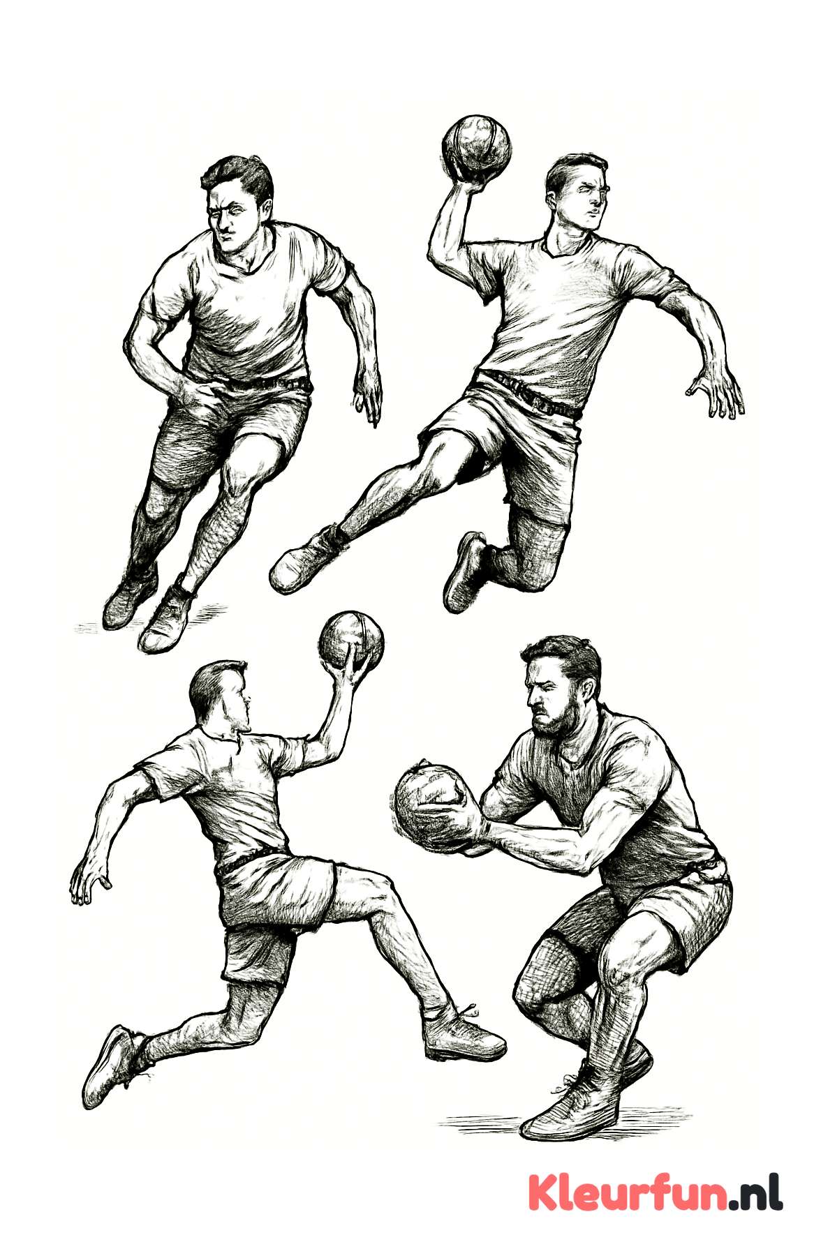Handbalspelers in verschillende poses