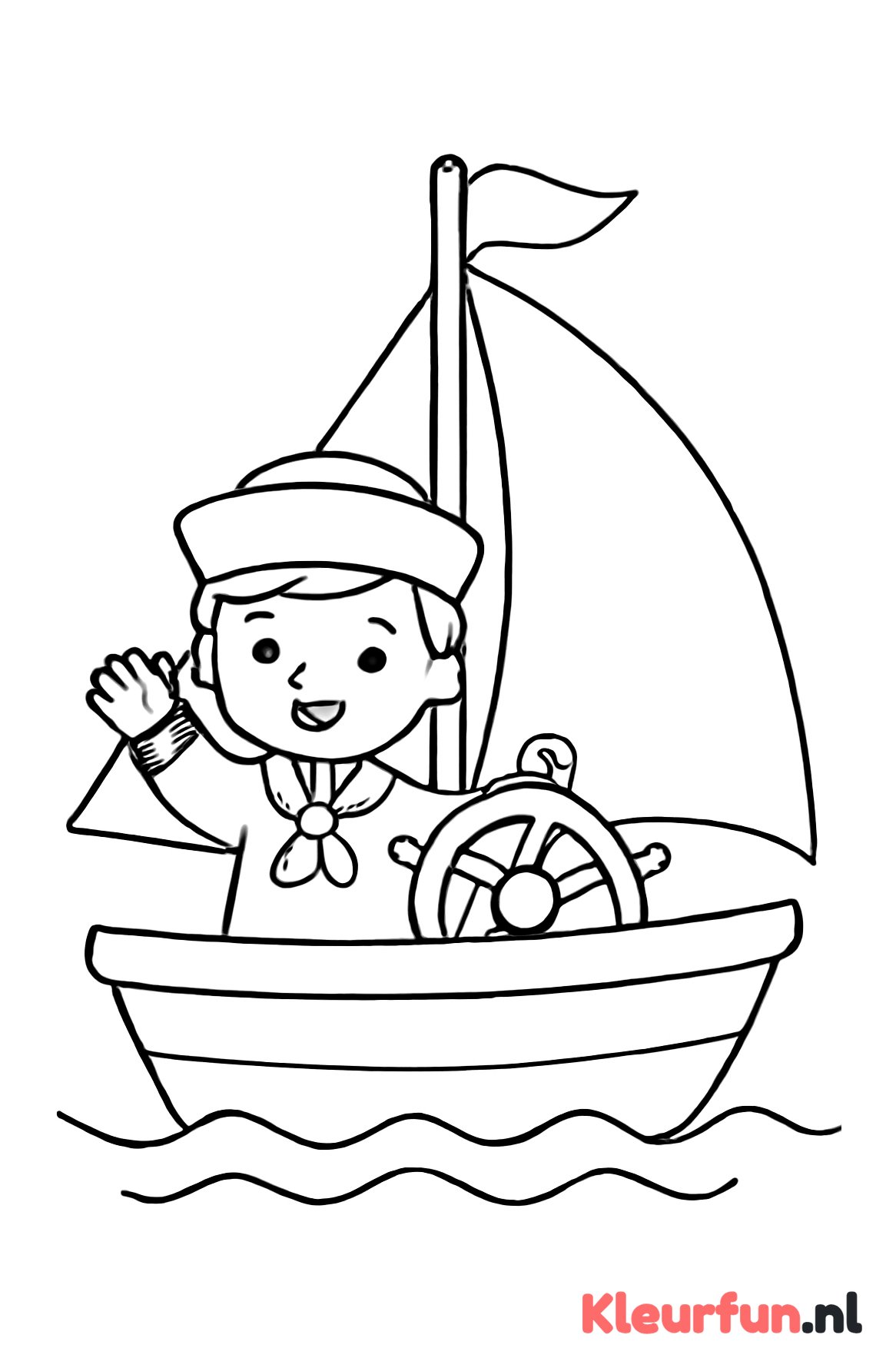 Jonge schipper op zeilboot