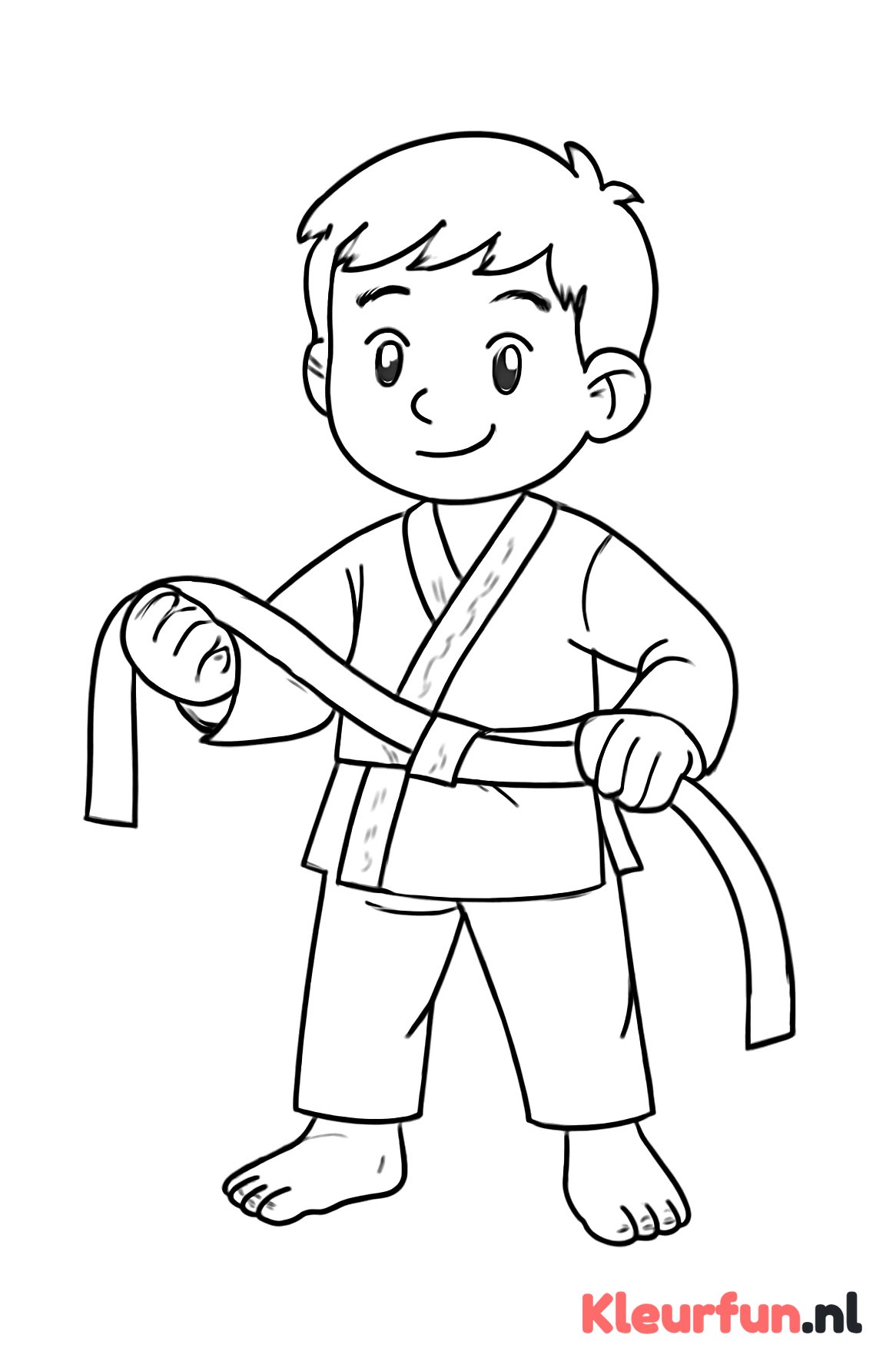 Judoka oefent met judo riem
