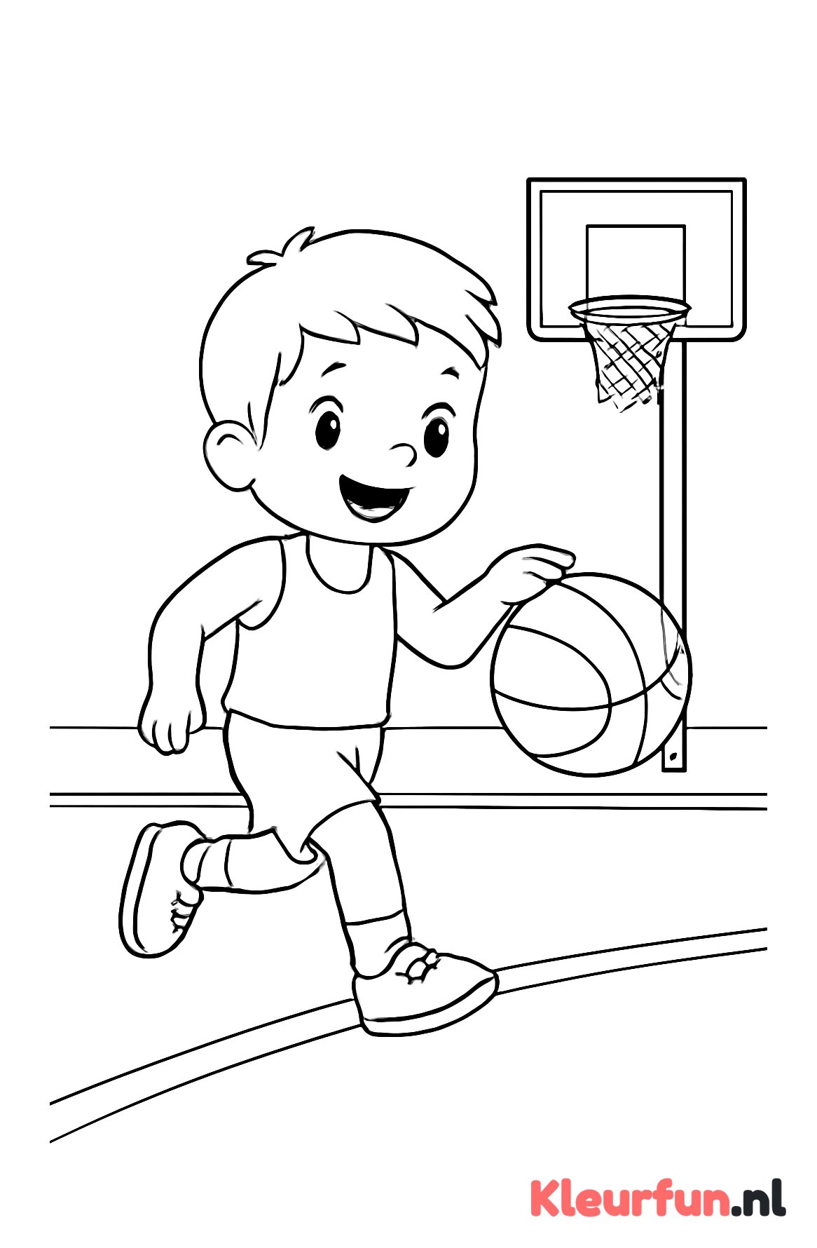 Kind dat basketbal dribbelt