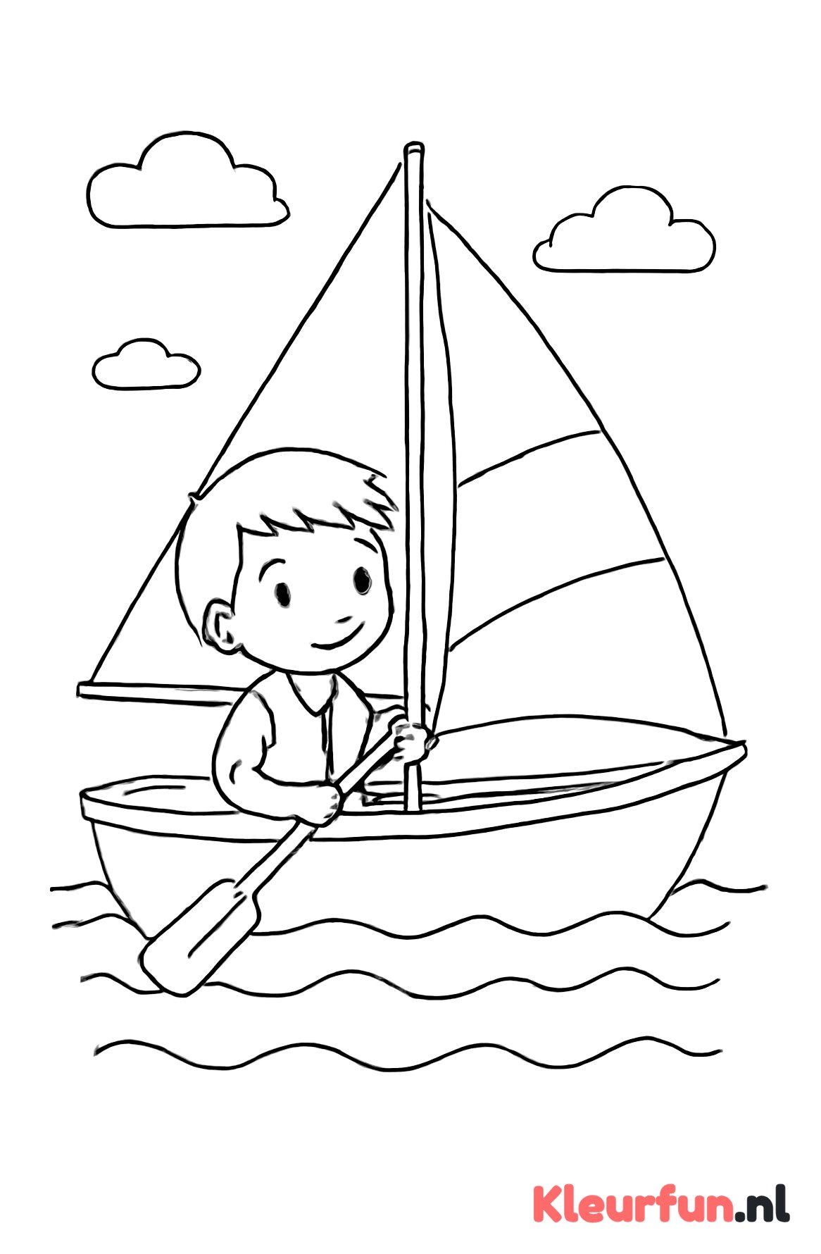 Kind leert zeilen in kleine boot