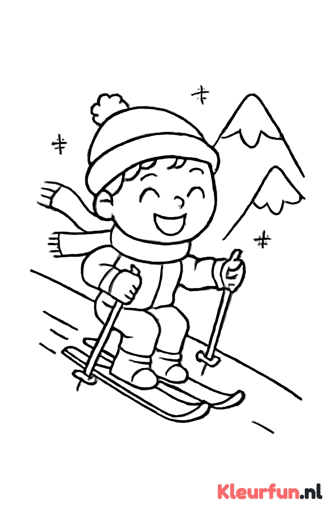 Kind skiënd van de berg