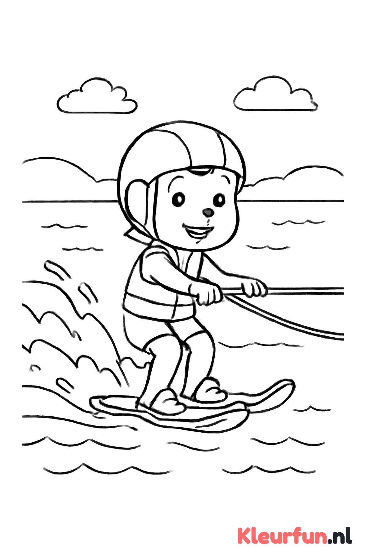 Kind dat waterskiet op een rustige plas