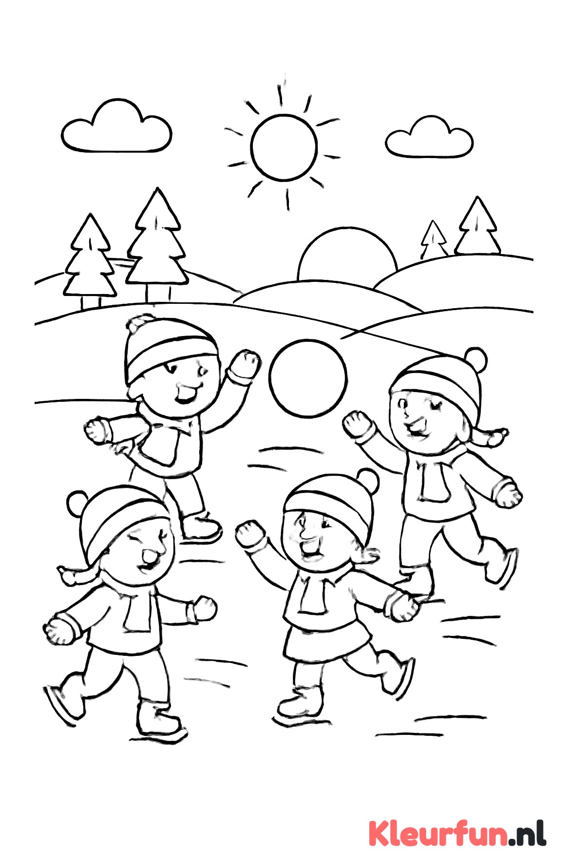 Kinderen bal spelen op schaatsen in de winter