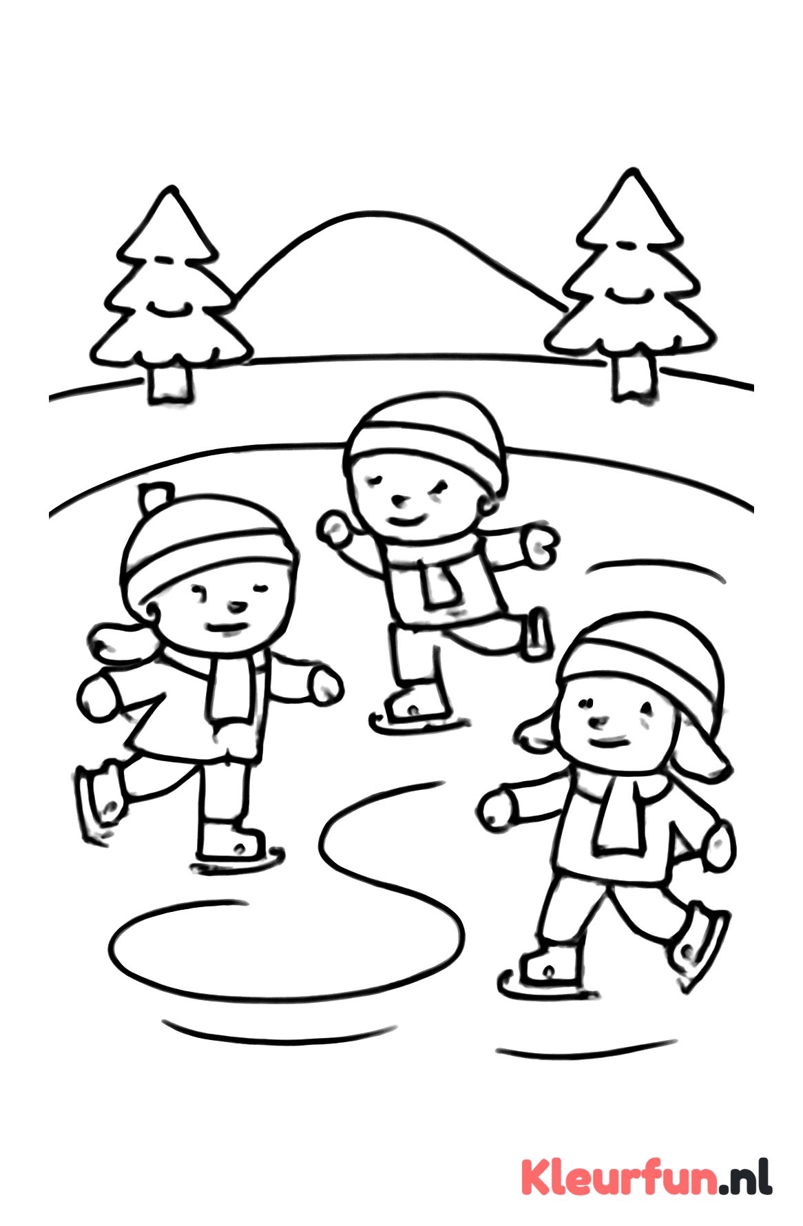 Kinderen schaatsen op bevroren meer