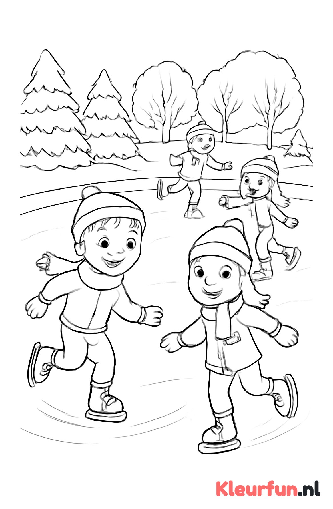 Kinderen schaatsen op een grote ijsbaan