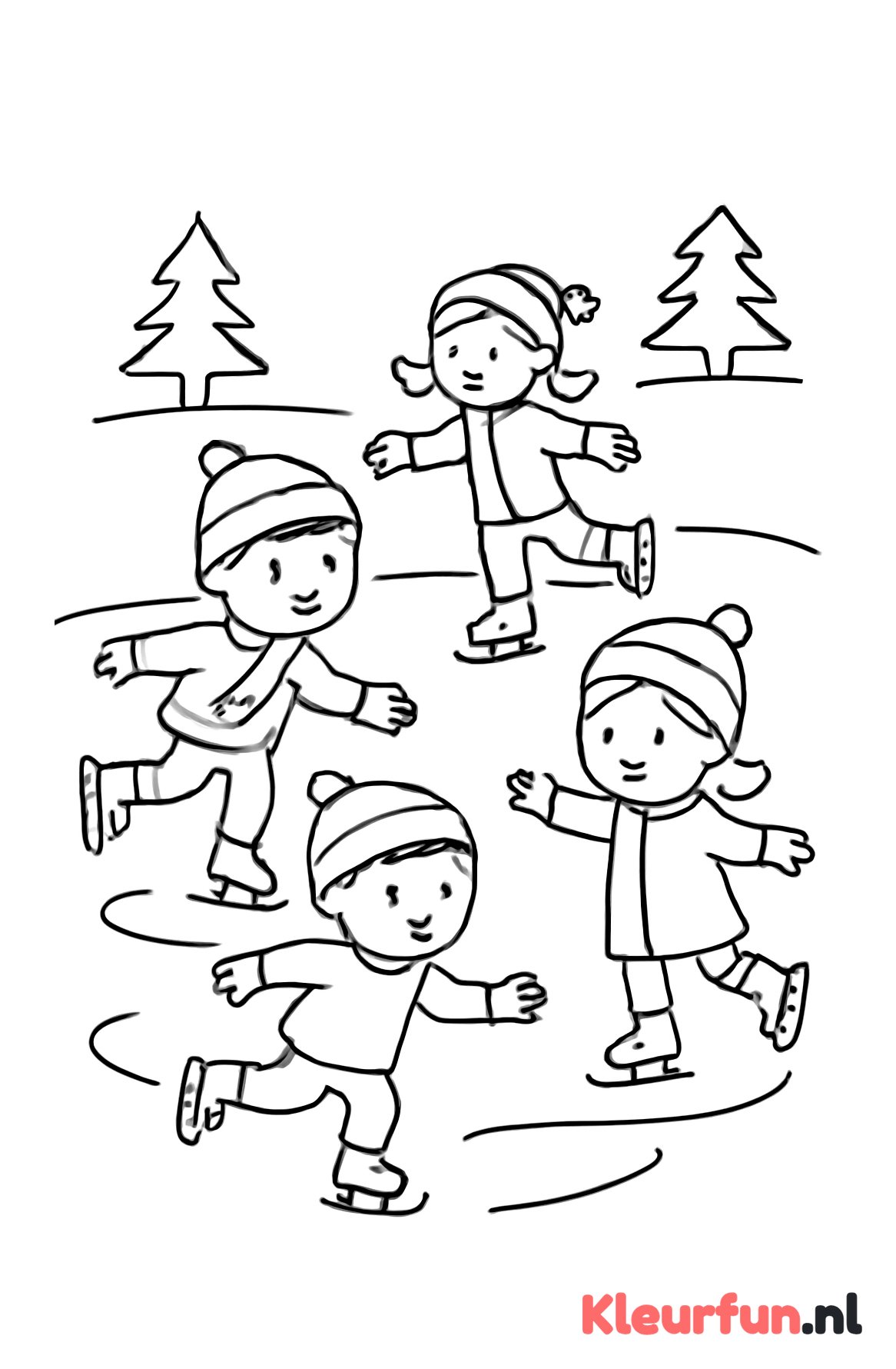 Kinderen schaatsen op vijver
