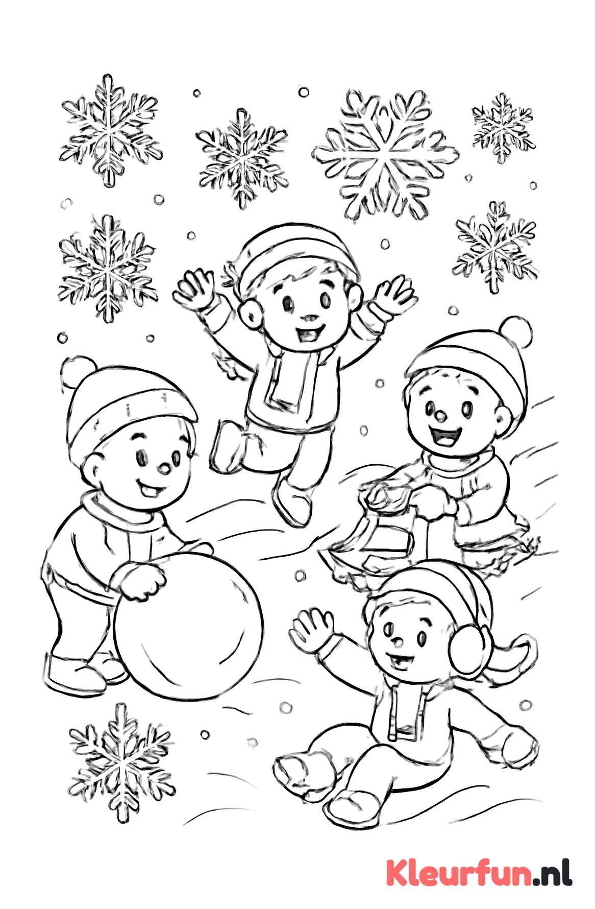Kinderen spelen met sneeuwvlokken