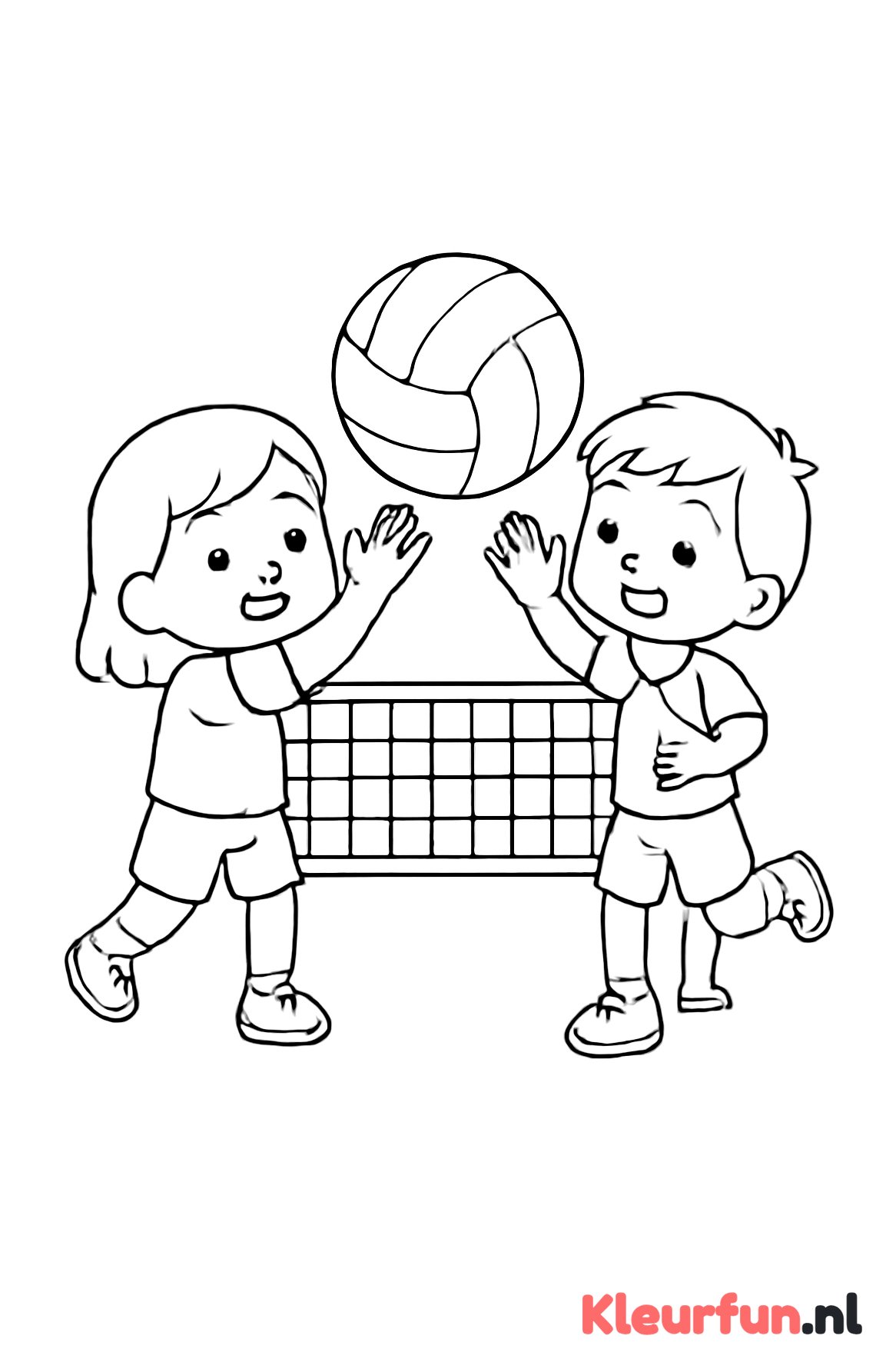 Kinderen spelen volleybal bij net