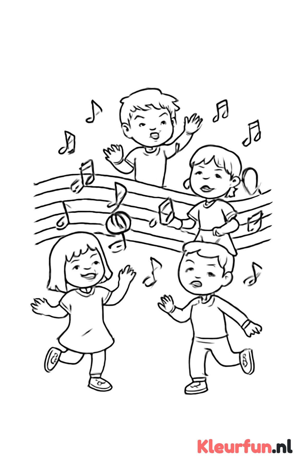 Kinderen zingen melodie met notenbalk