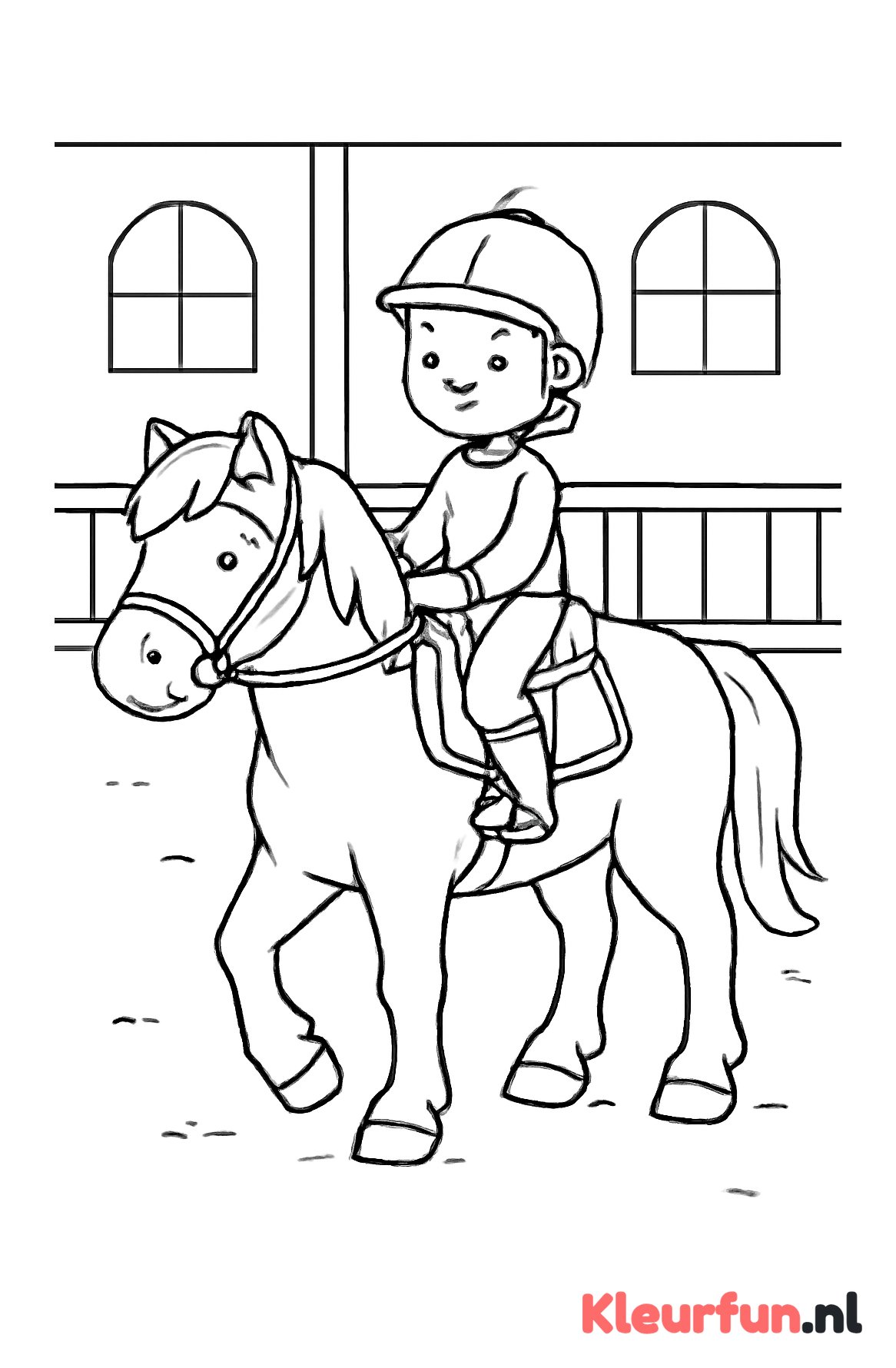 Kinderruiter op paard in manege