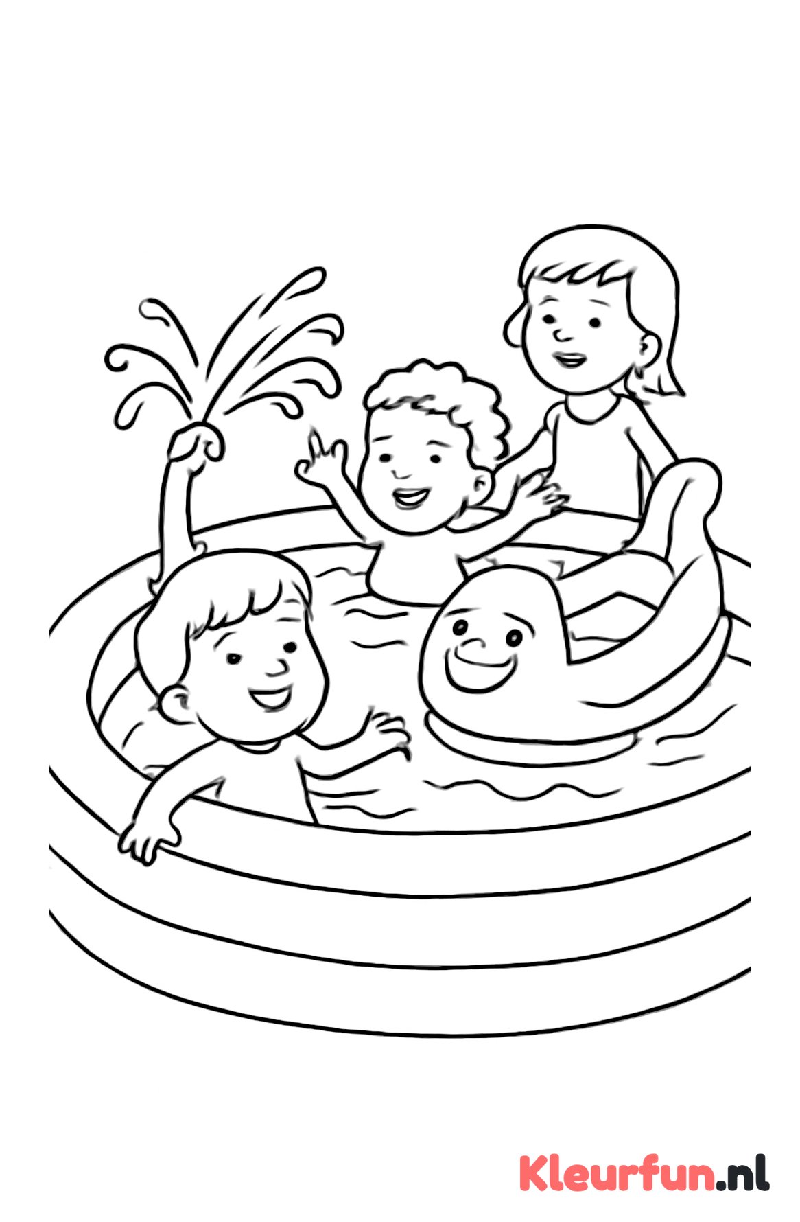 Kinderzwembad met watersproeier en opblaasboot