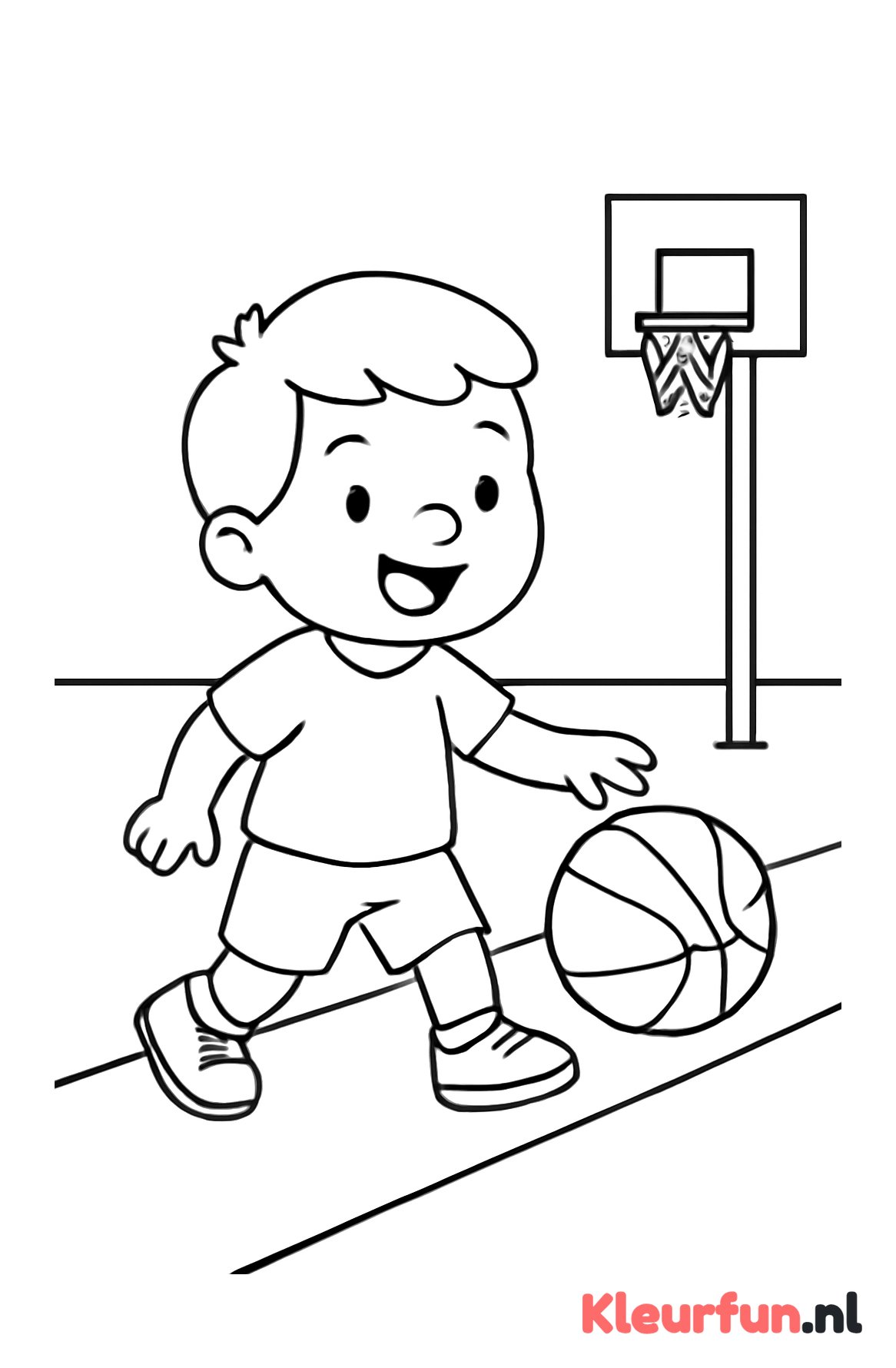 Kleuter dribbelt met basketbal